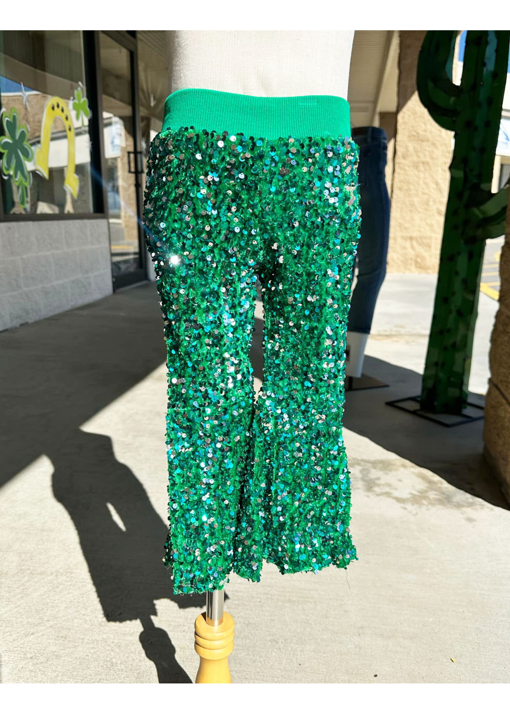 Green Sequin Kids Pants
