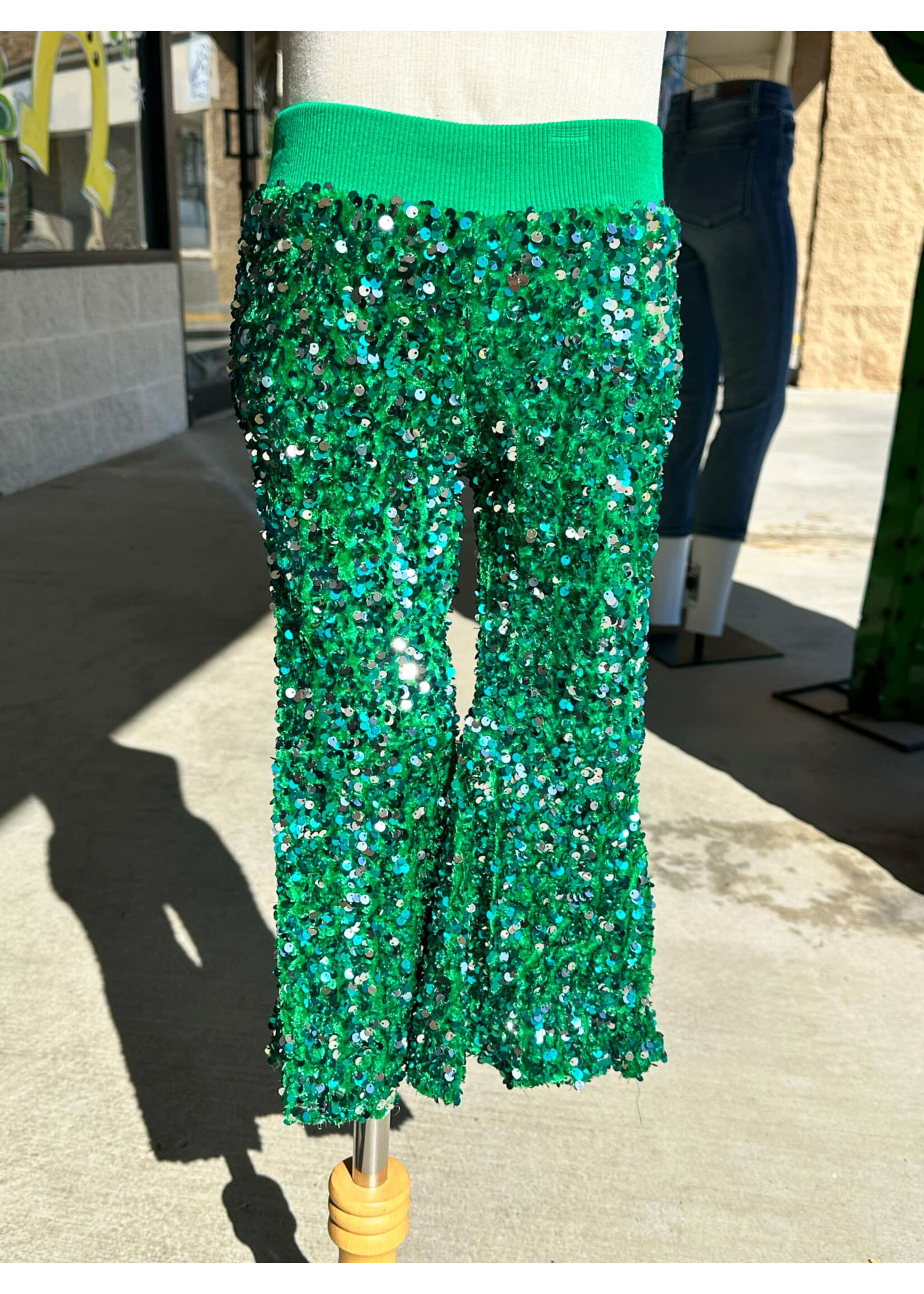 Green Sequin Kids Pants