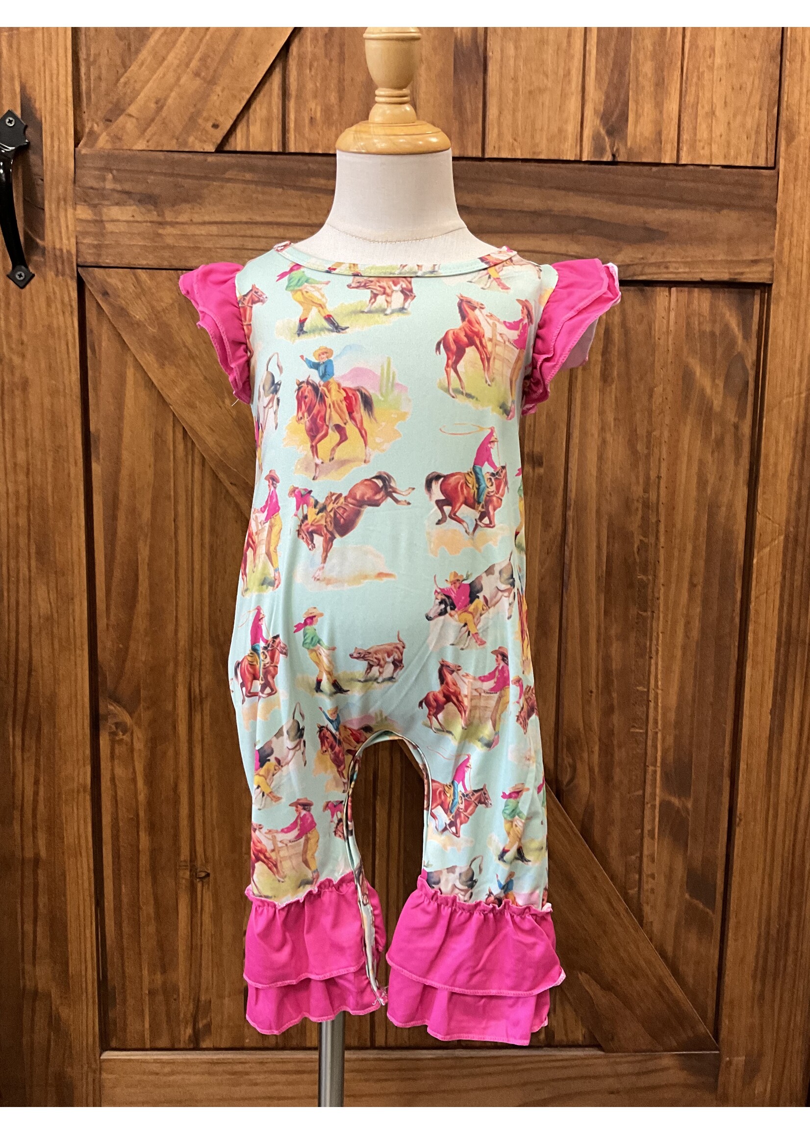 Clover Cottage Aqua Rodeo Romper Girls