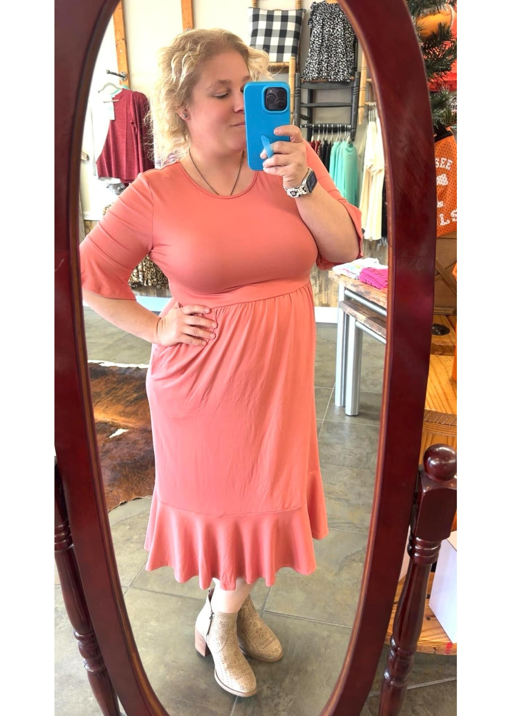 Mauve Ruffle Half Sleeve Dress