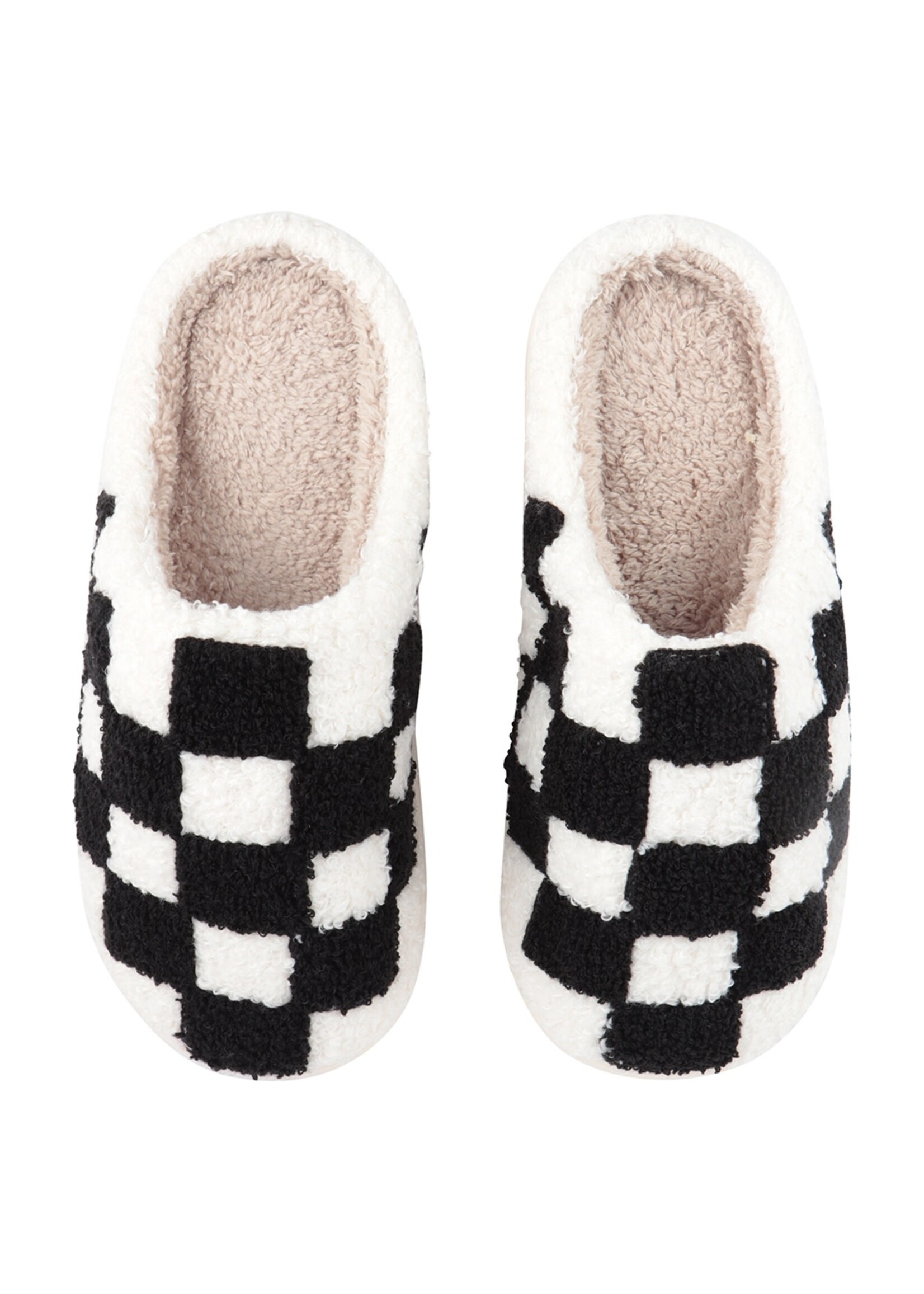 Black Checkered Fleece Slippers