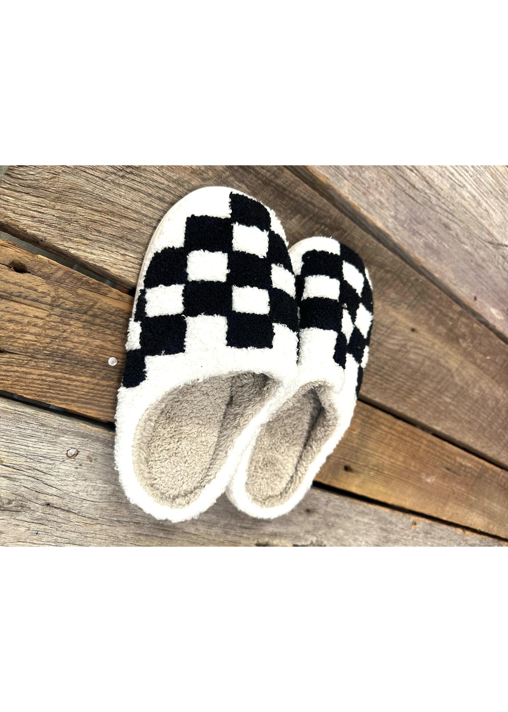 Black Checkered Fleece Slippers
