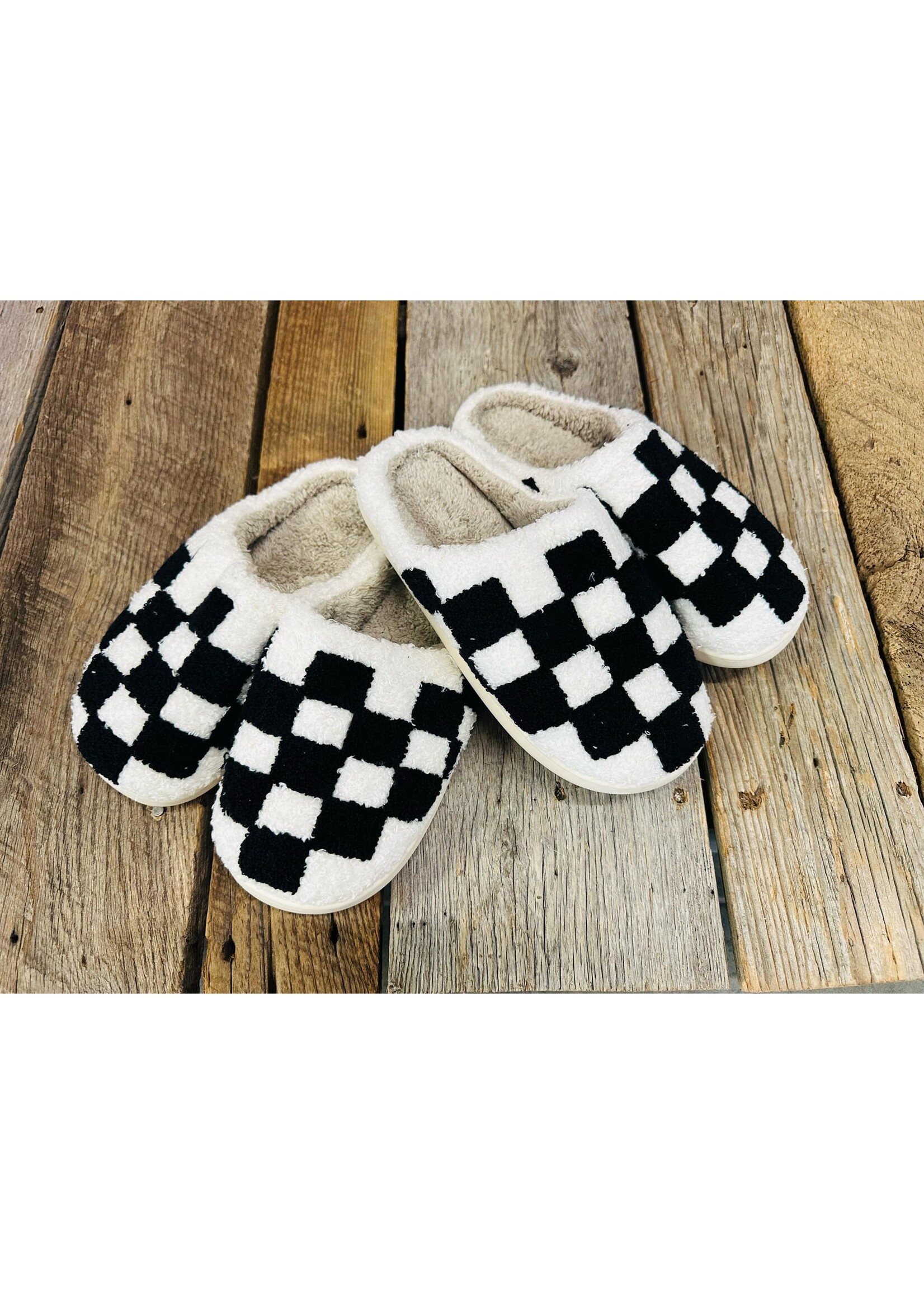 Black Checkered Fleece Slippers