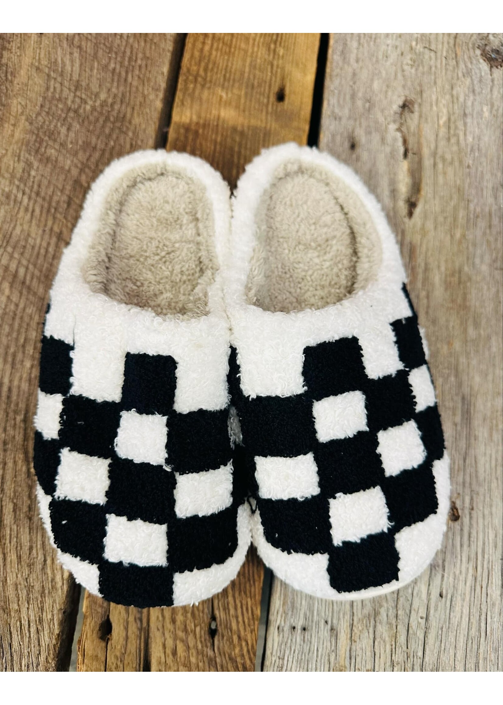 Black Checkered Fleece Slippers