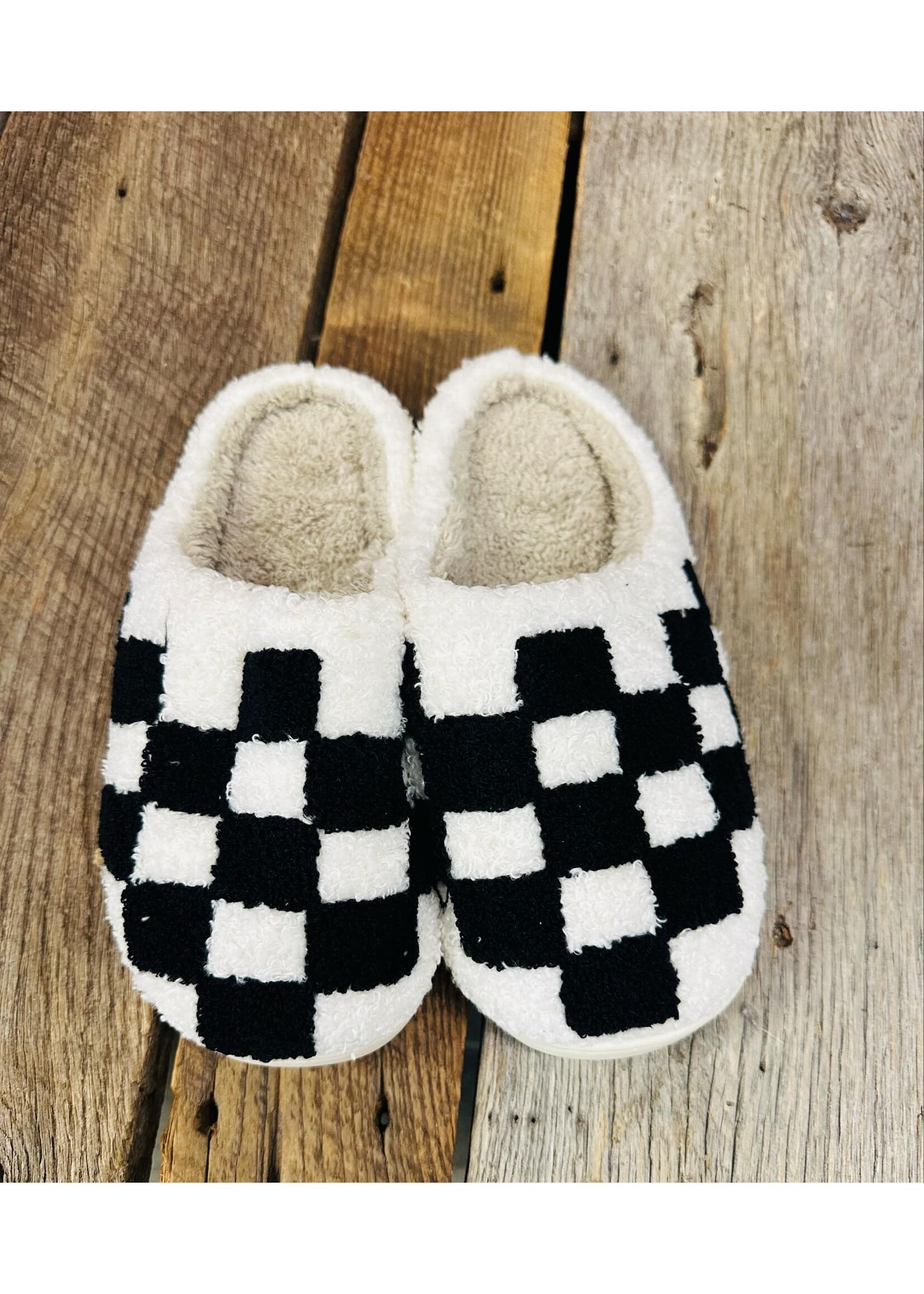 Black Checkered Fleece Slippers