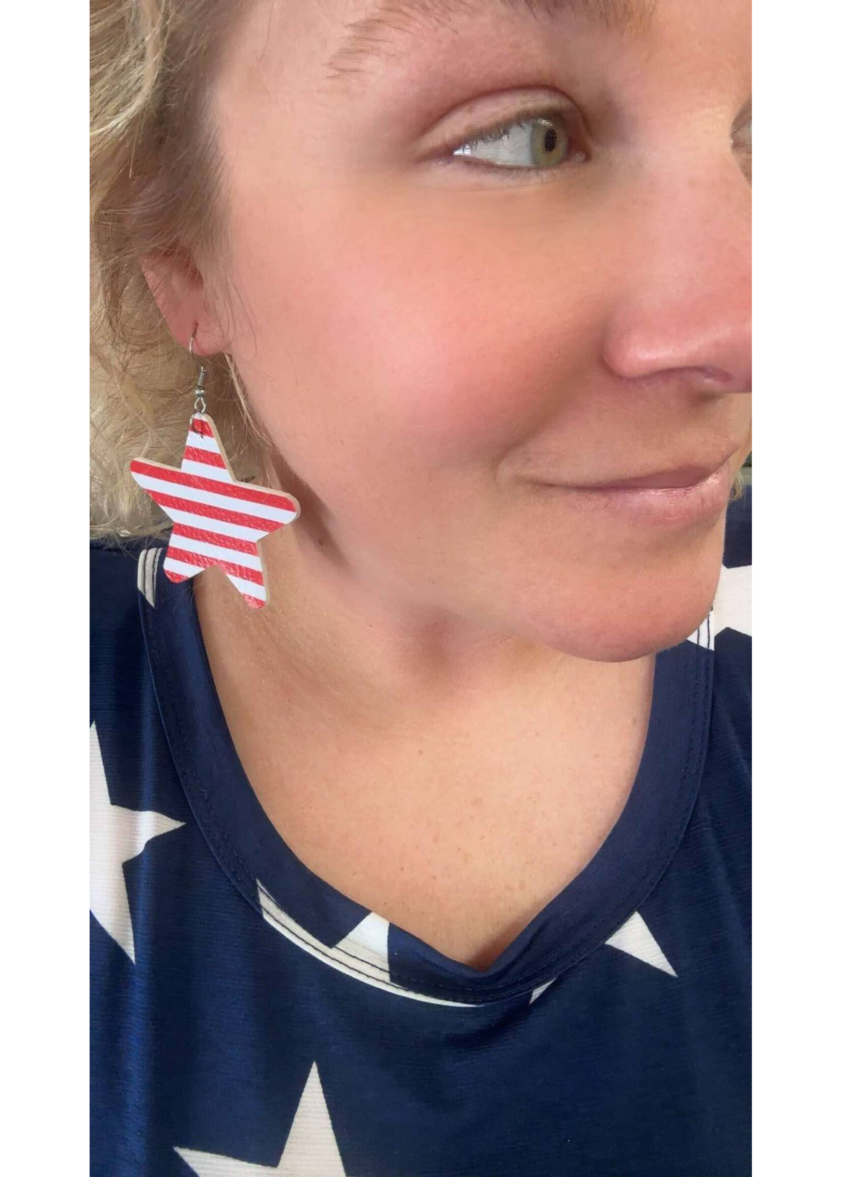 USA Glitter Star Stripes Hook Earrings