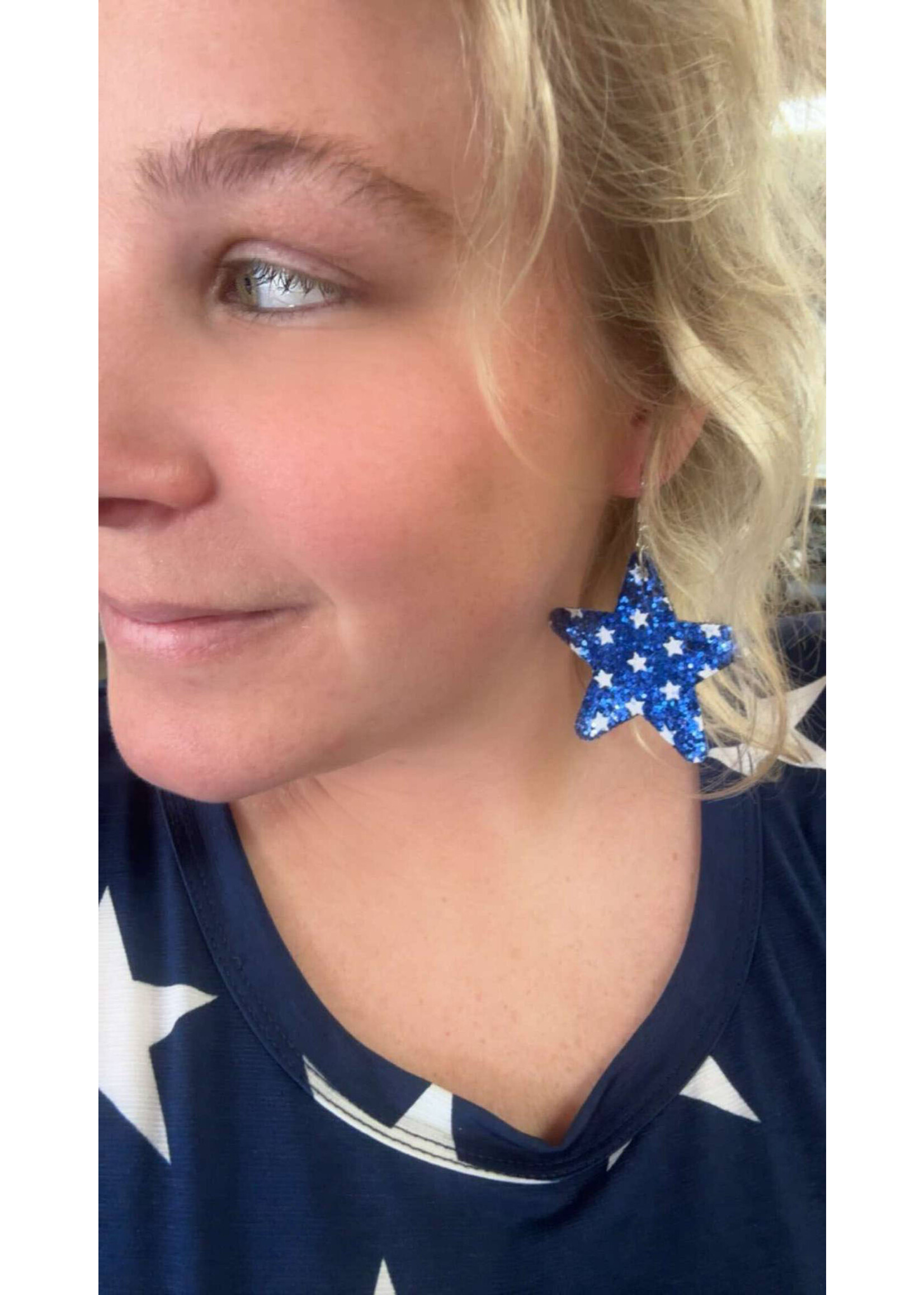 USA Glitter Star Stripes Hook Earrings