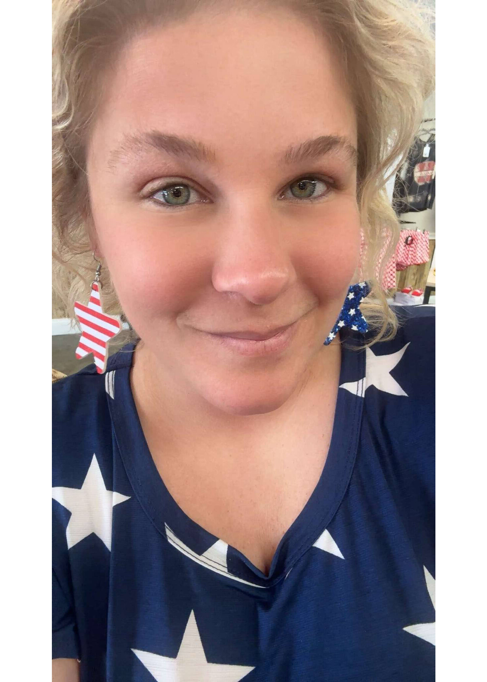 USA Glitter Star Stripes Hook Earrings
