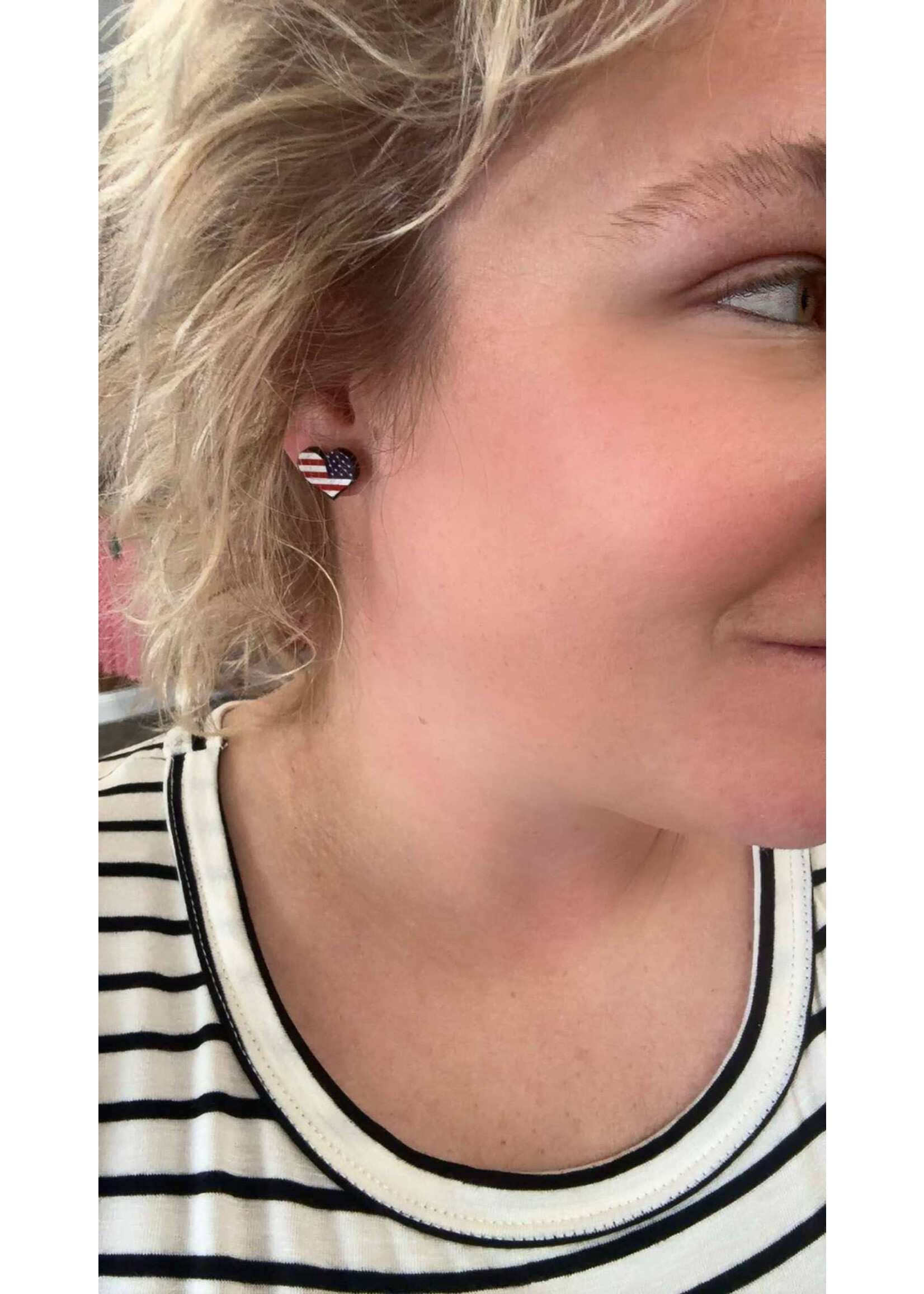 USA Heart Stud Earrings