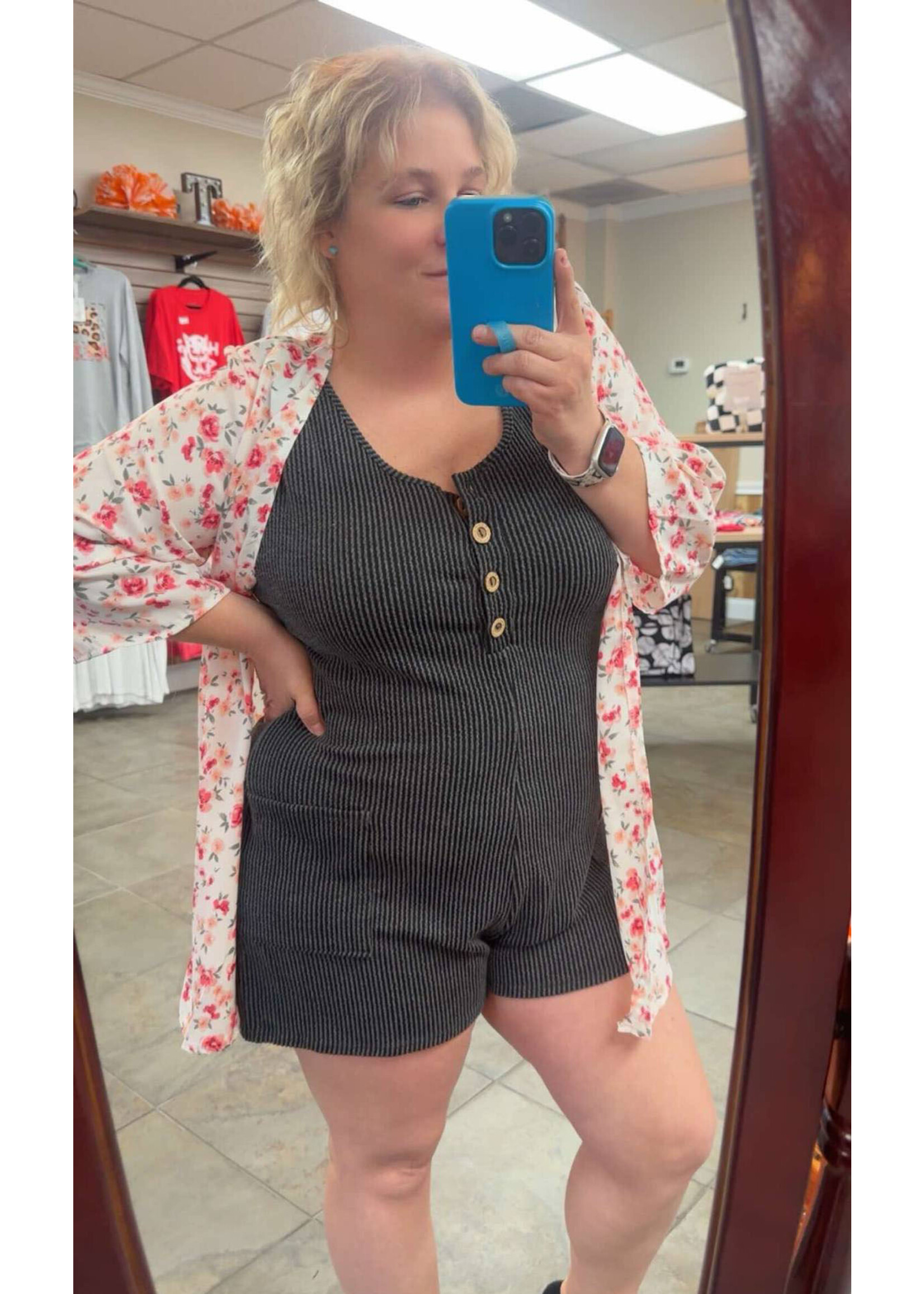 Hemish Charcoal Ribbed Romper