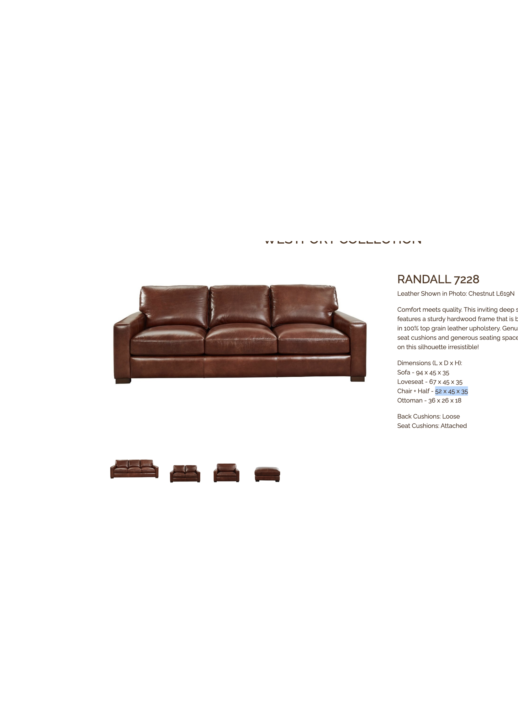 New LI 7228 Randall Sofa L619N Chestnut