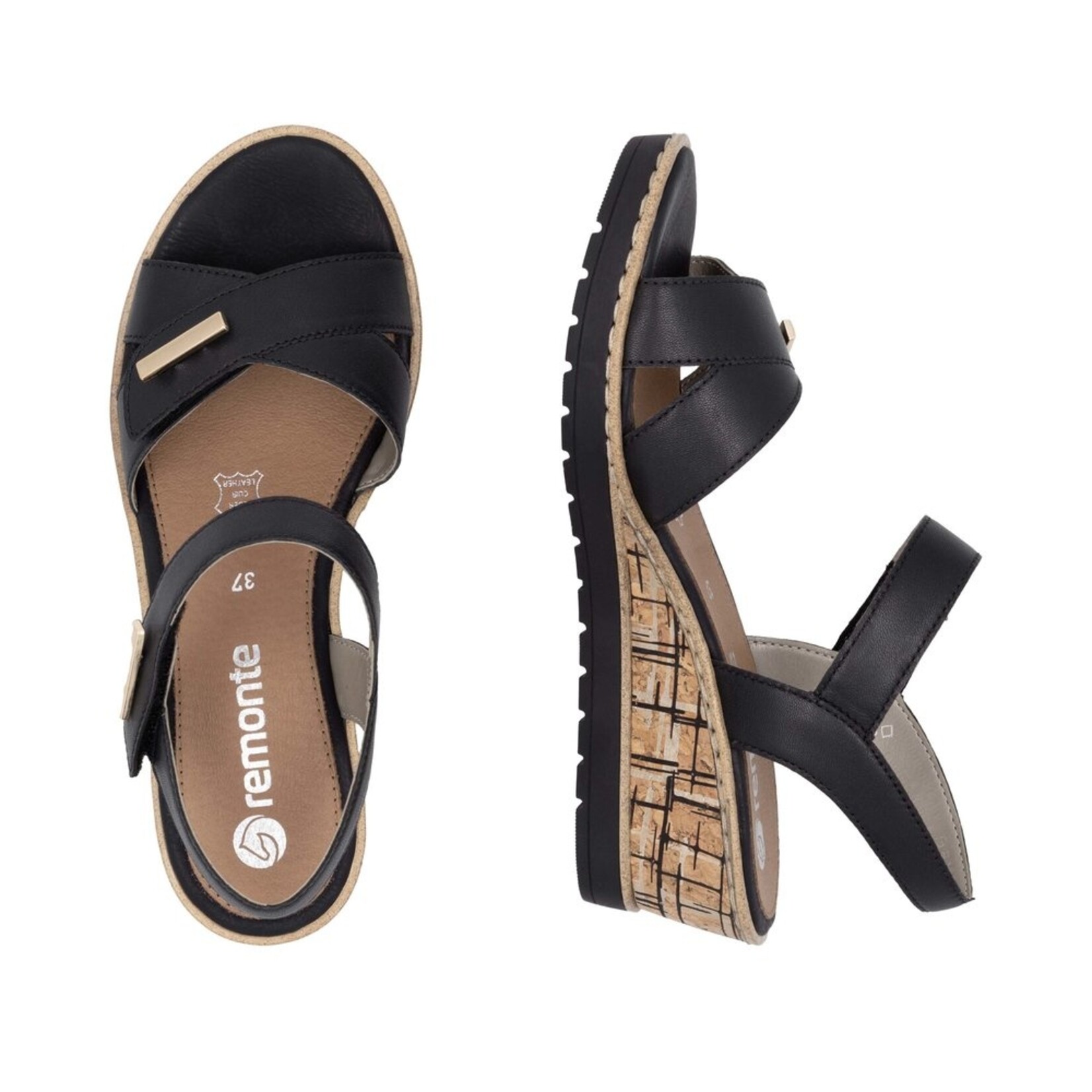 Remonte REMONTE R6266-00 Wedge Sandal (Velcro)