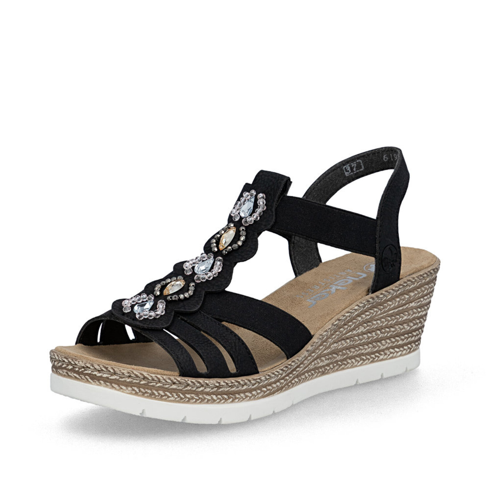 Rieker RIEKER 619B2-00 Women's Wedge Sandal (Beads)