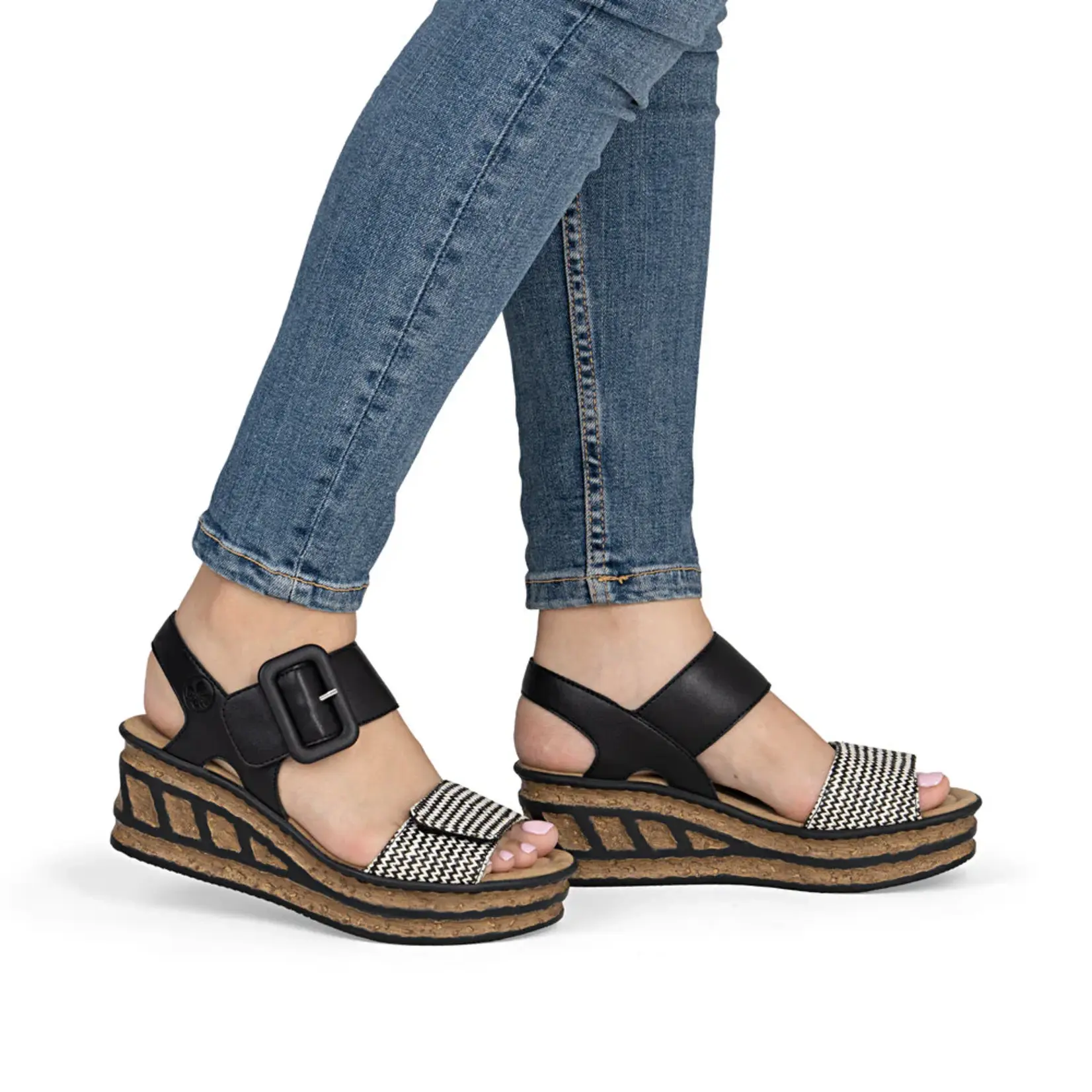 Rieker RIEKER 68172-00 Women's Chunk Wedge (Big Buckle)