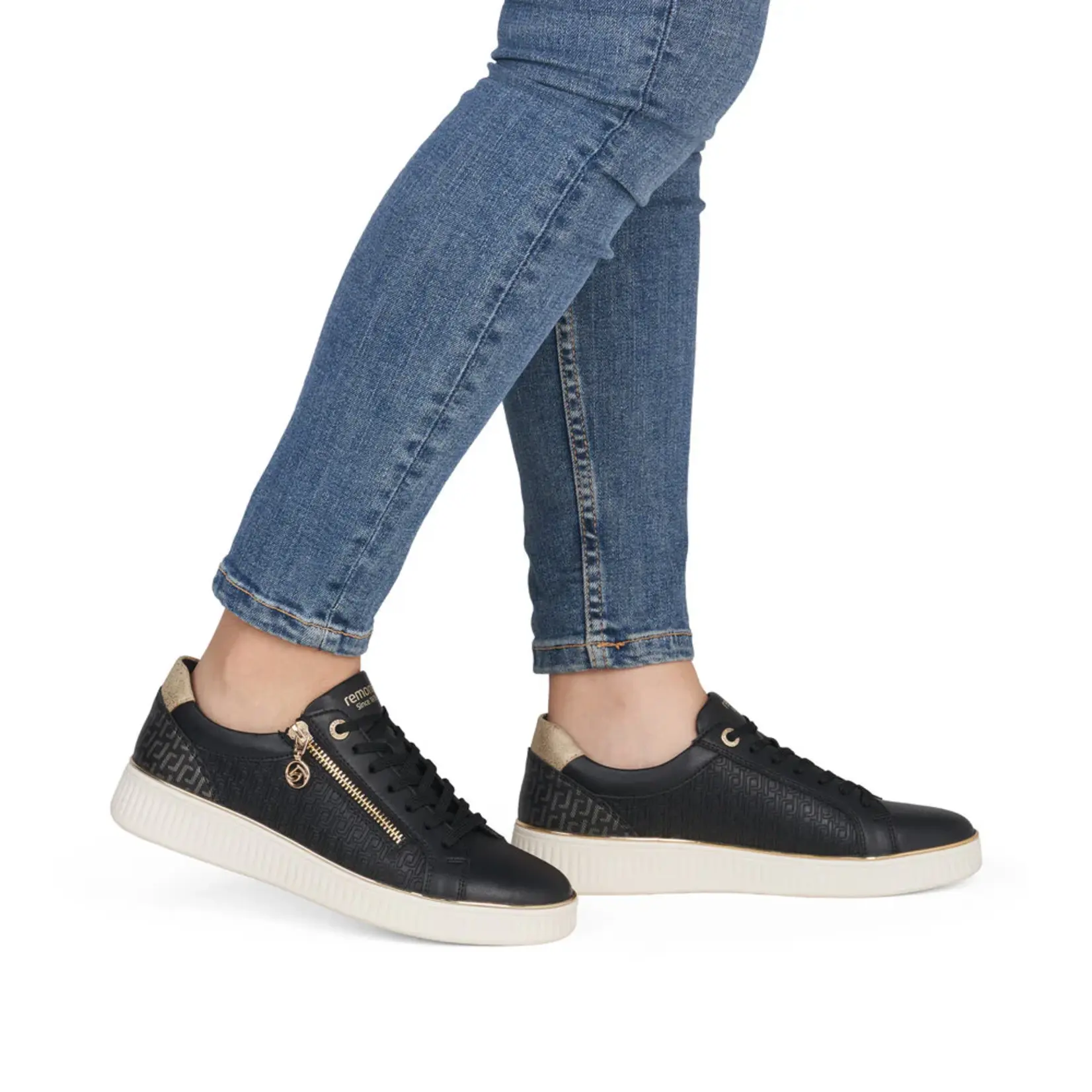 Rieker REMONTE D2E00-04 Women's Lace Sneaker (Gold Zip)
