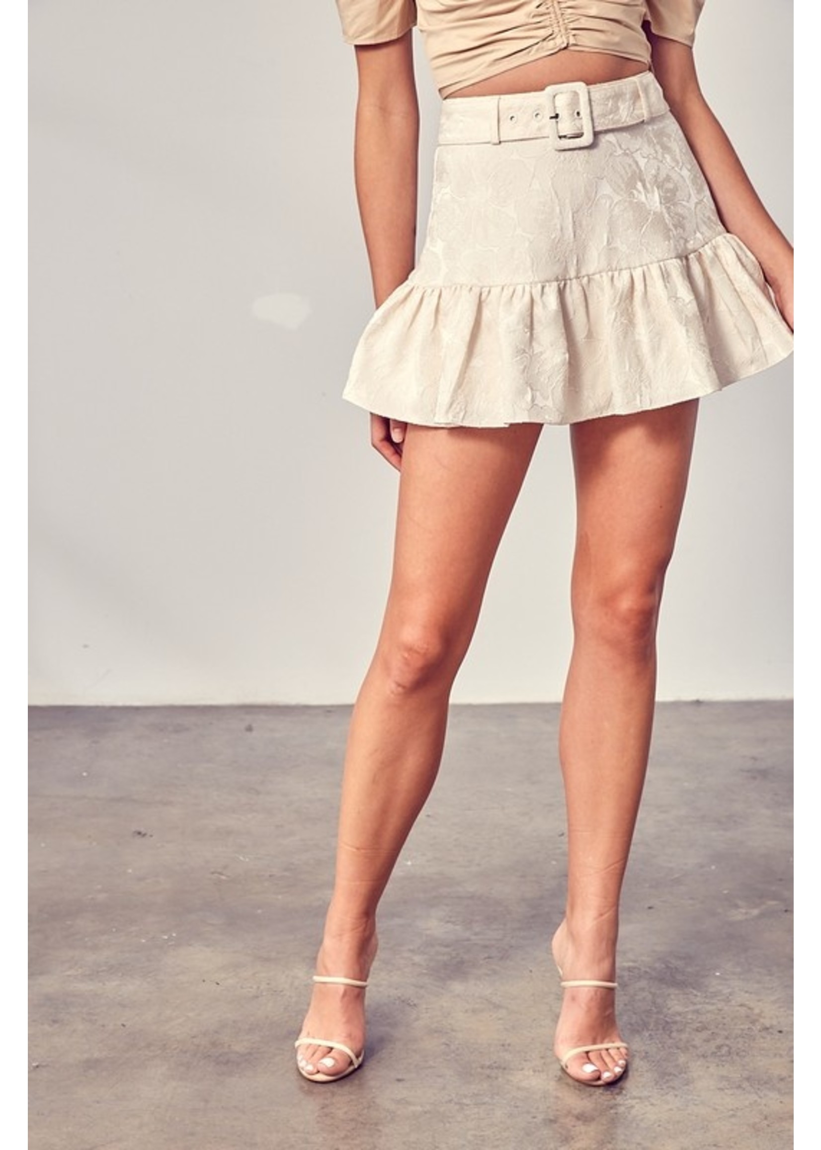 DO + BE Textured Ruffled Mini Skirt With Belt - Y21552