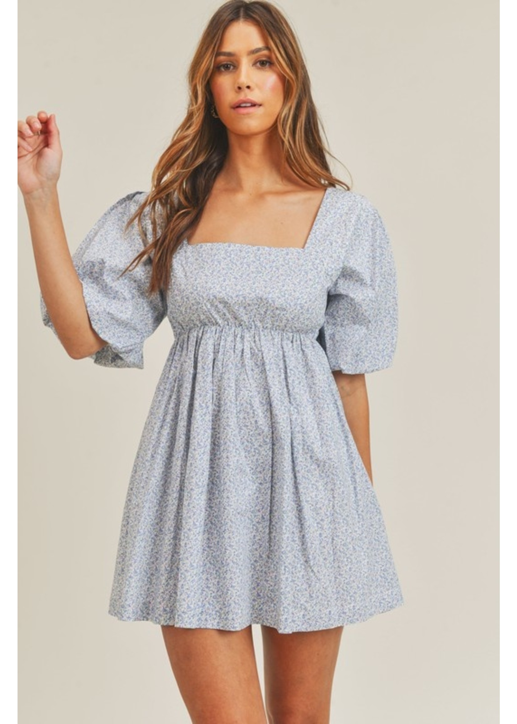 Bubble Sleeve Babydoll Mini Dress 