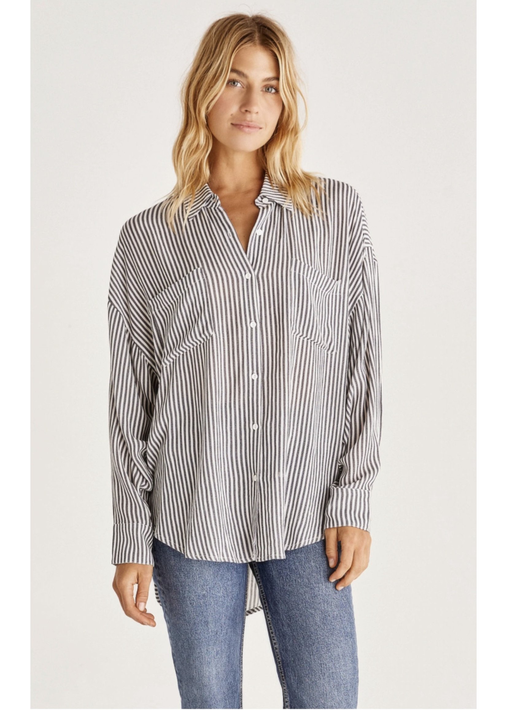 Z Supply Lalo Striped Button Up Top Black - ZT221943