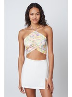 Cotton Candy LA Abstract Print Halter with Front Ruche Detailing - JT-175