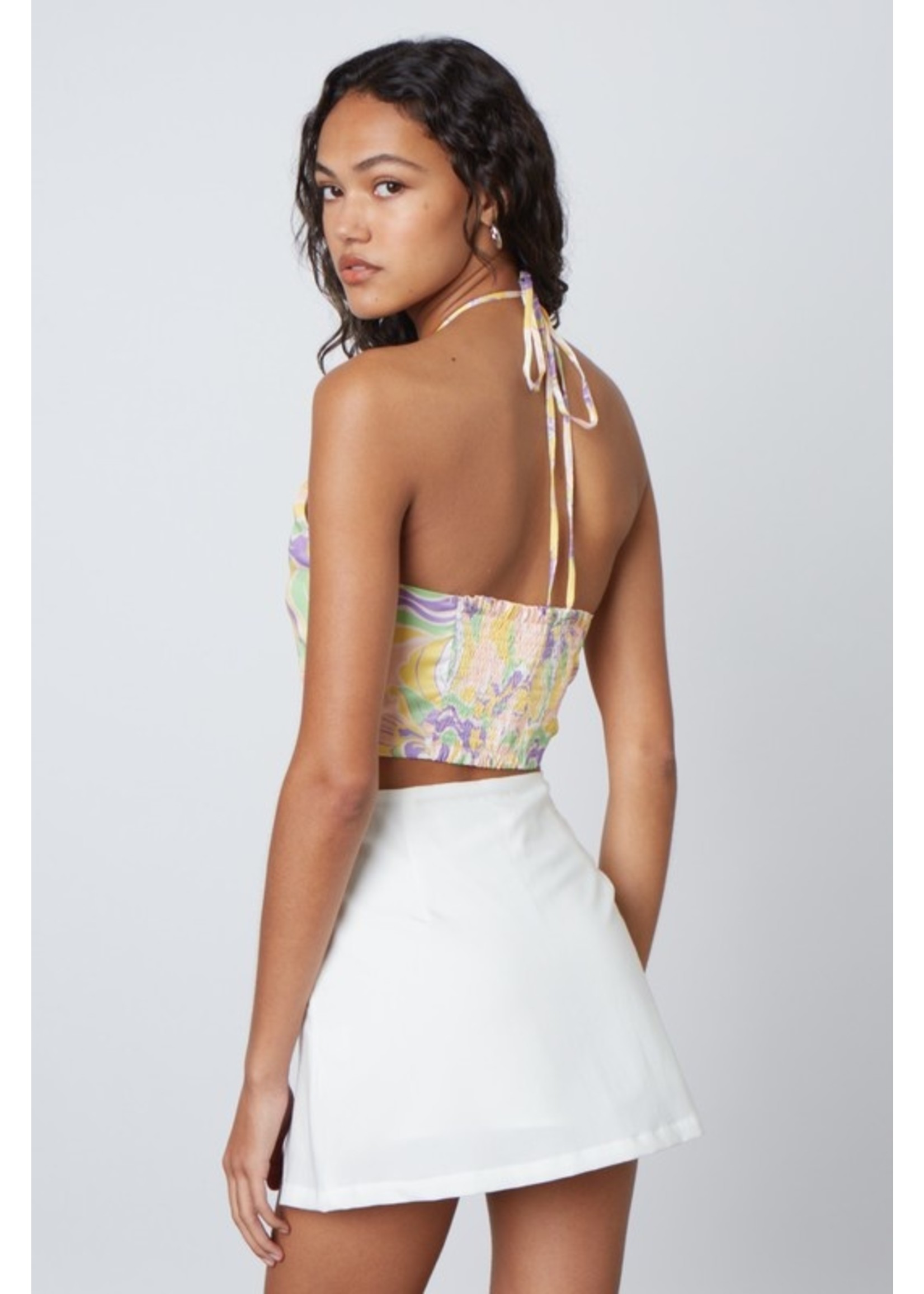 Cotton Candy LA Abstract Print Halter with Front Ruche Detailing - JT-175