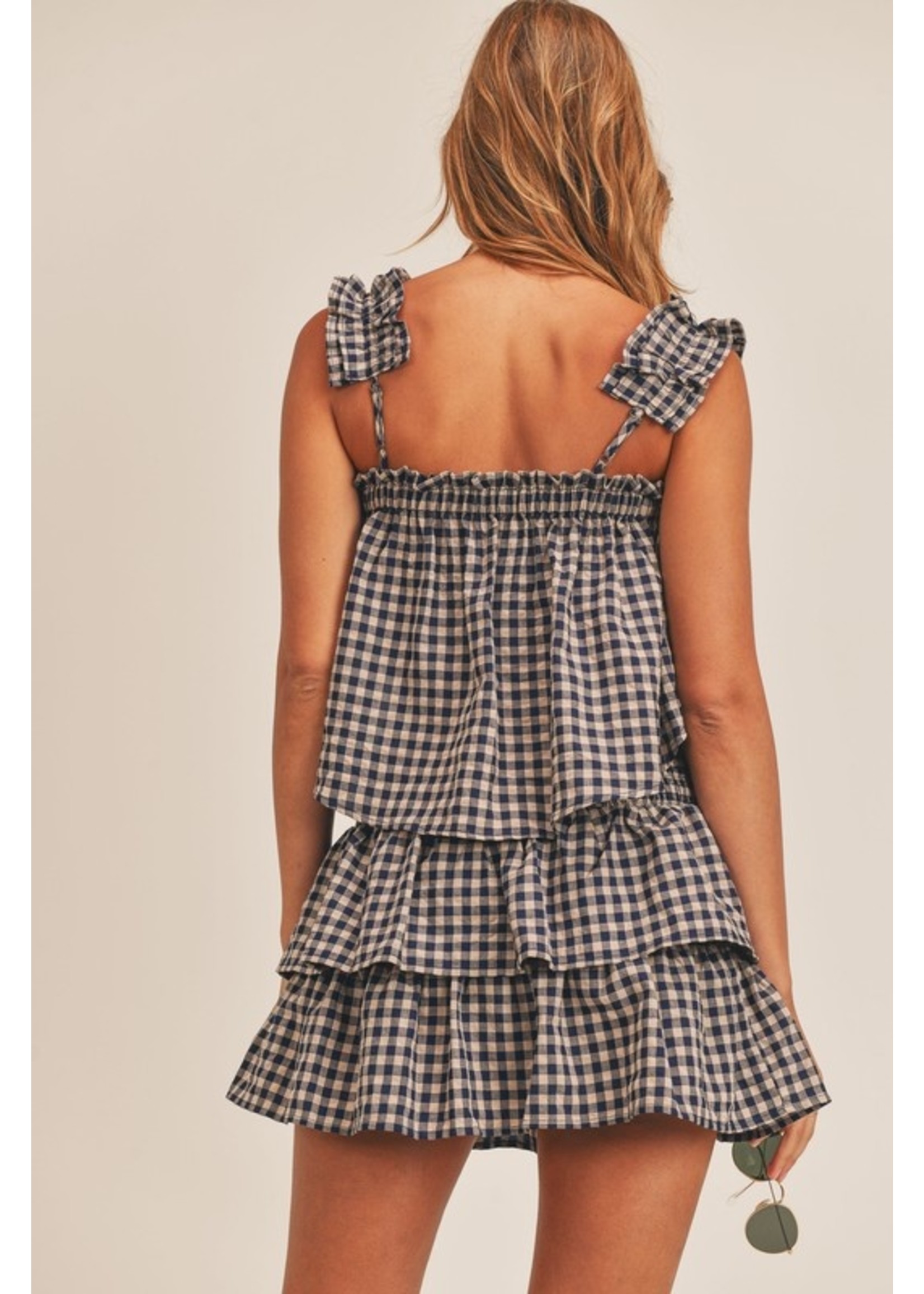 Mable Gingham Plaid Crop Top Ruffle Detail Top and Mini Skirt Set - MT7080CSET