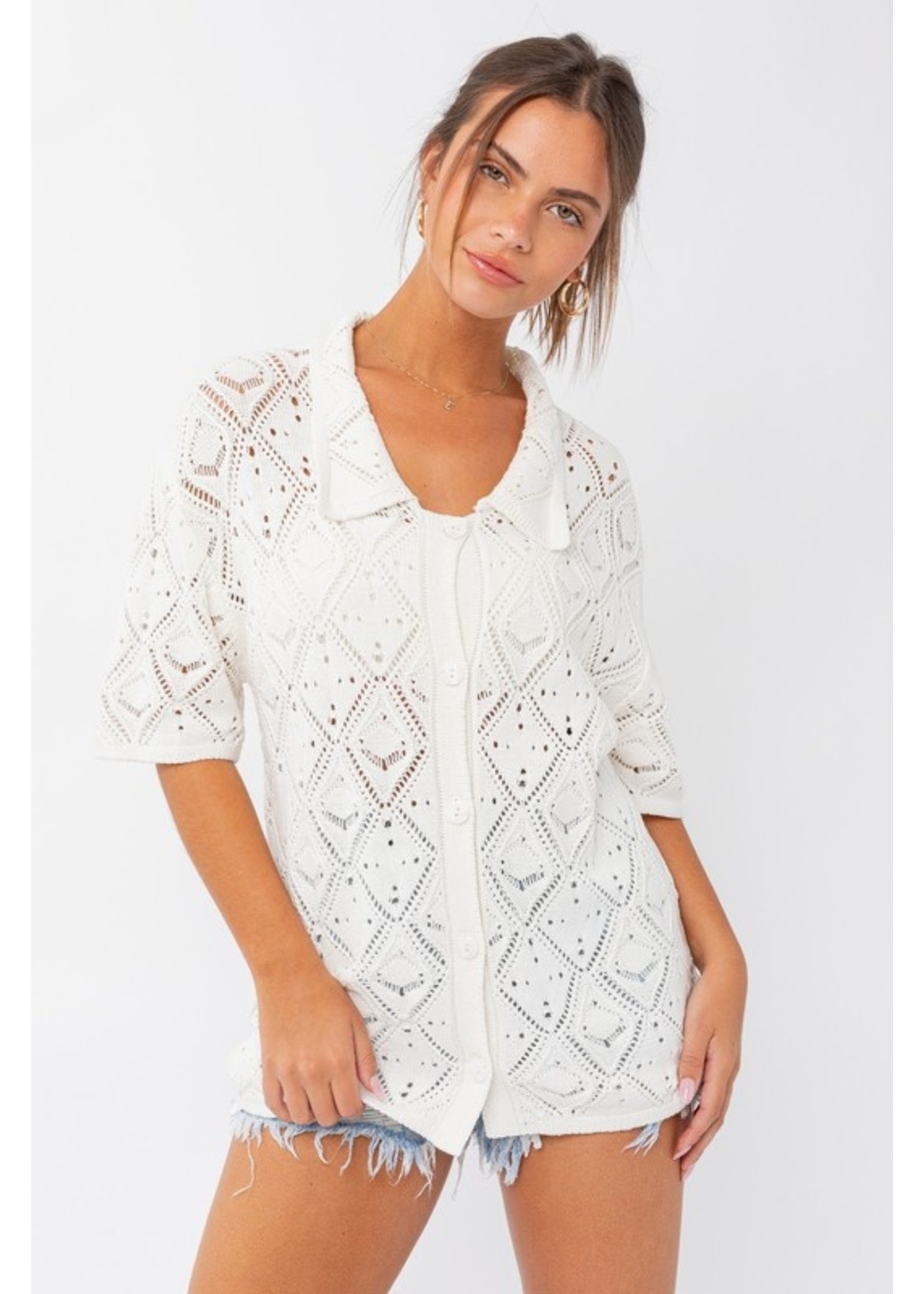 Le Lis Crochet Knit Oversize Shirt - MWT5453