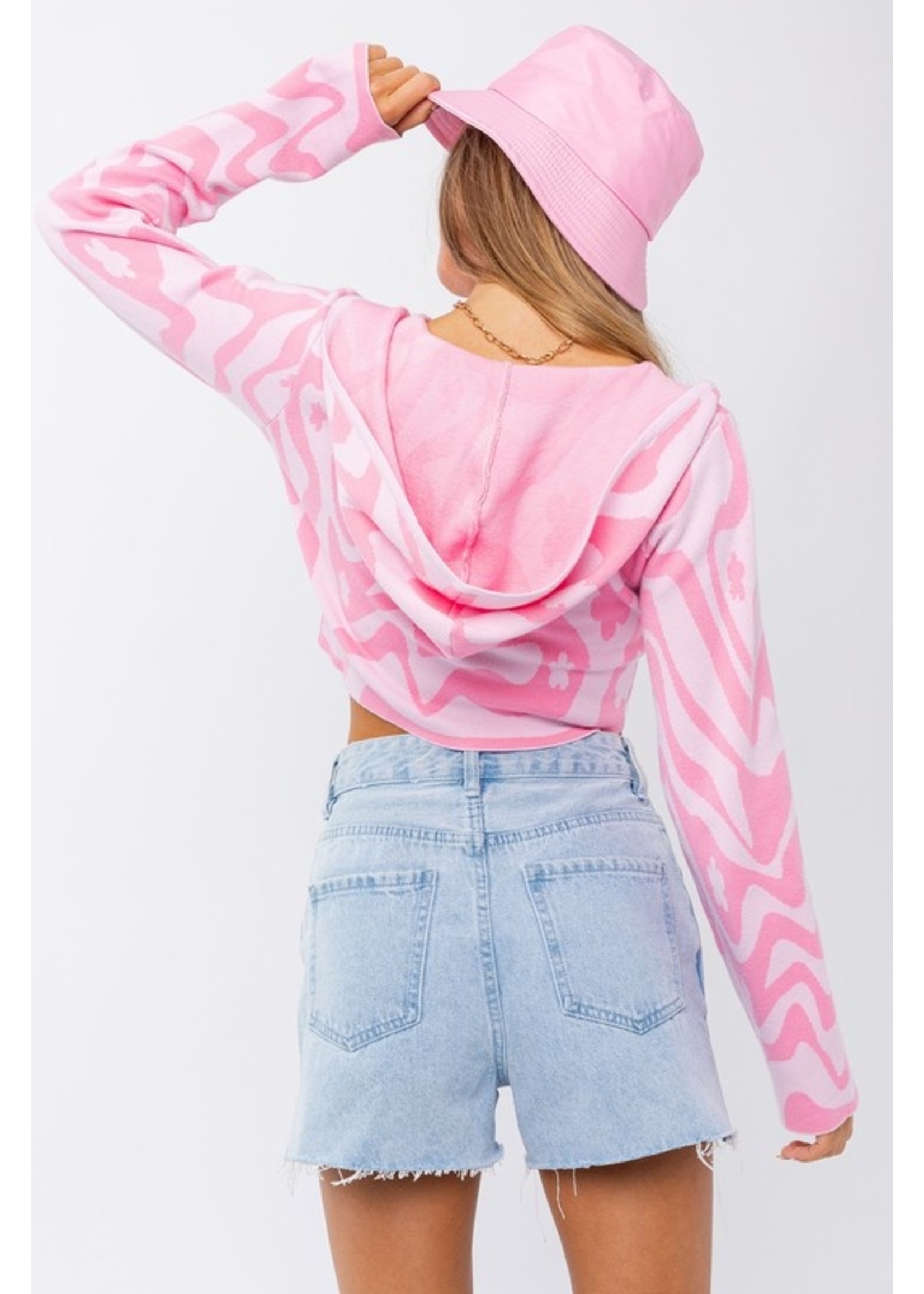 Le Lis Daisy Swirl Print Sweater Crop Hoodie Jacket - IWJ1687