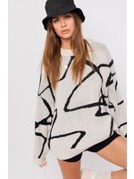 Le Lis Abstract Pattern Oversized Sweater Top - SWT7905