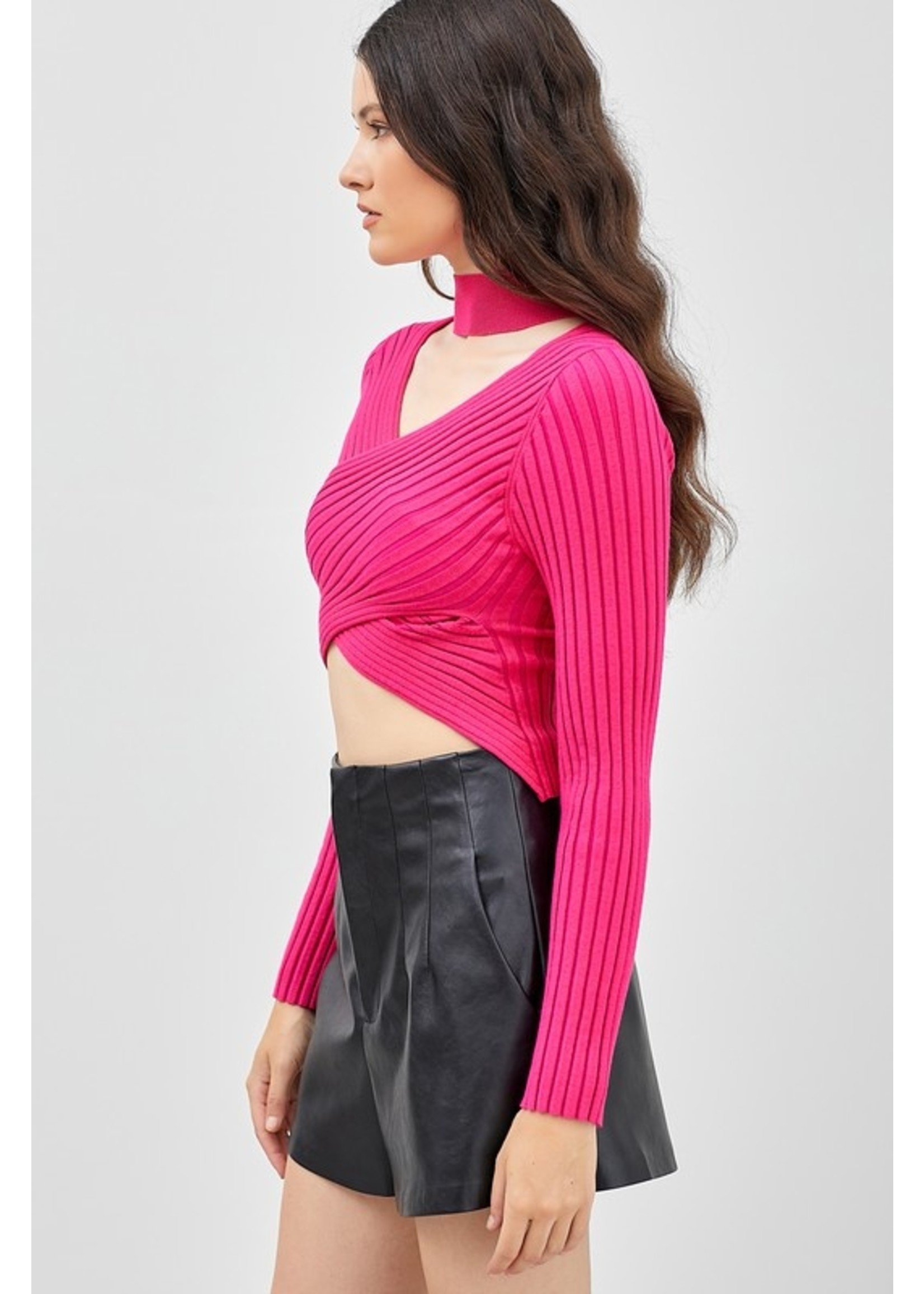 DO + BE Wrap Mock Neck Knit Top - Y22039
