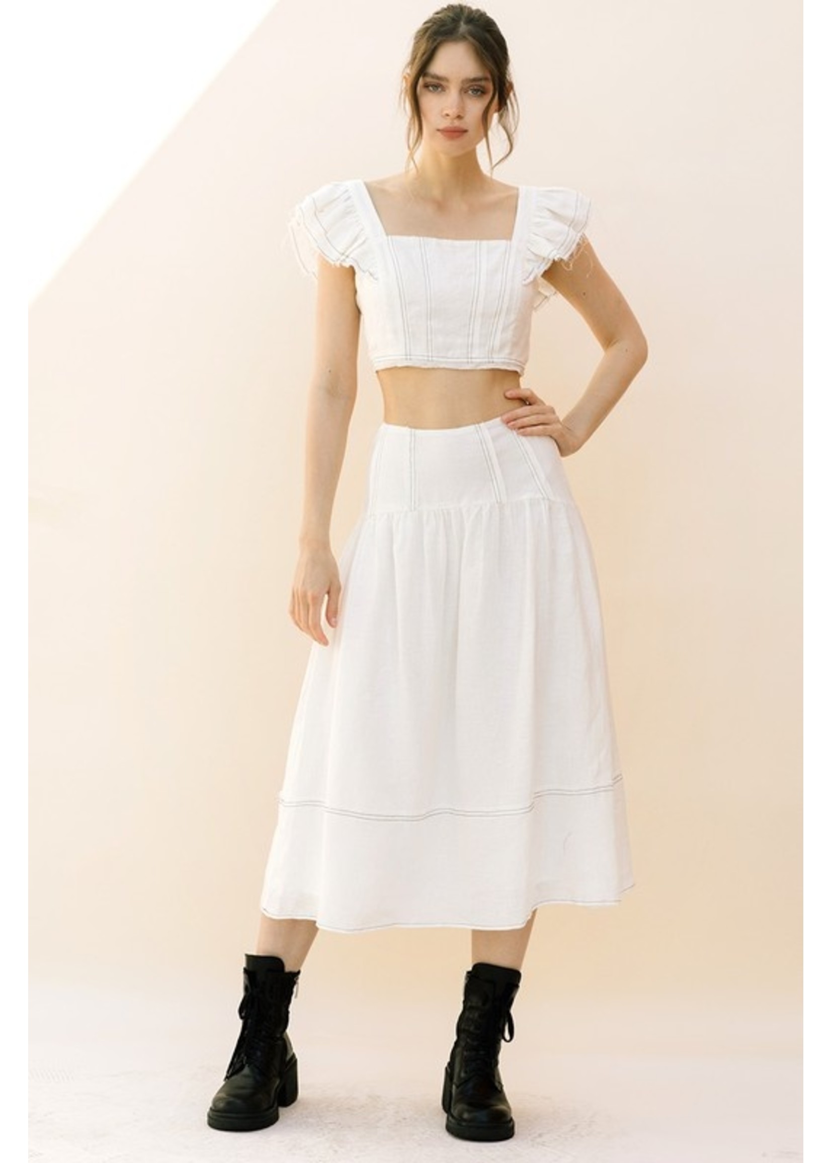 Storia Monochromatic Stitched Detail Maxi Skirt - JS3926