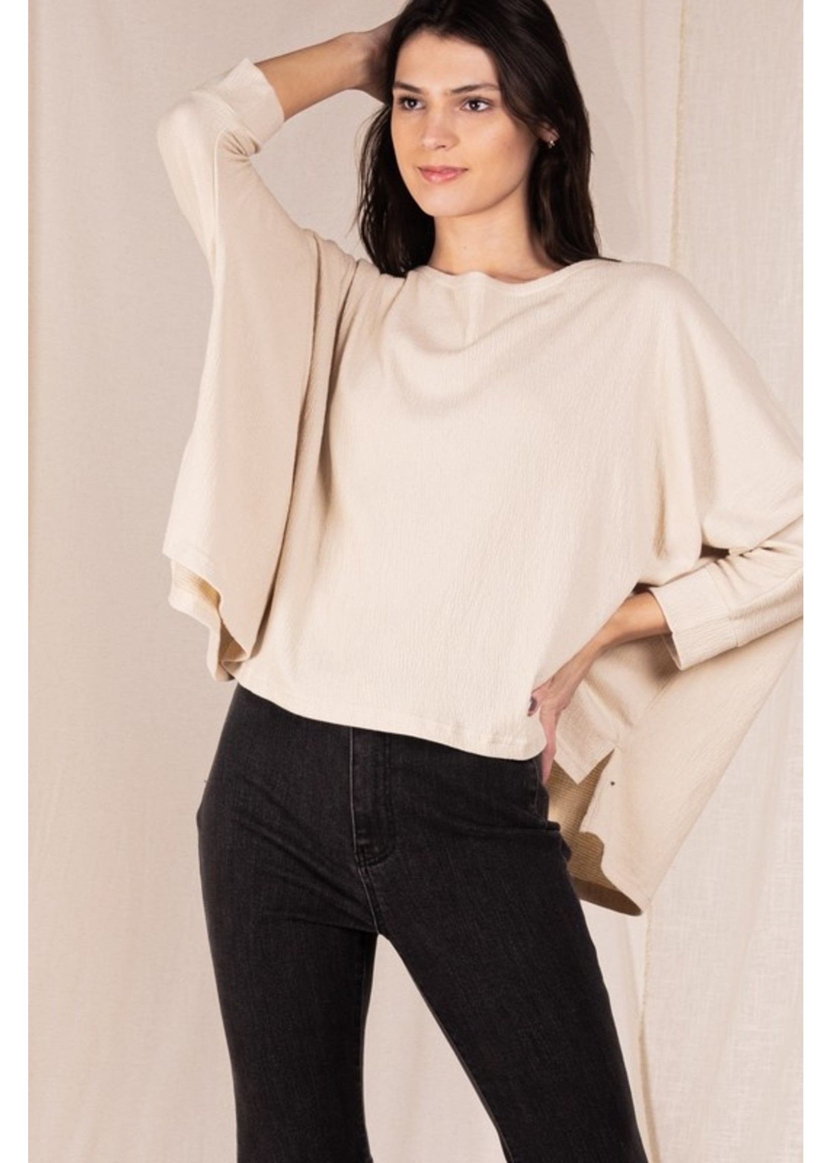 Before You Collection Knit Round Neck Dolman Sleeve Top - T10541