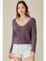 Mustard Seed V Neck Washed Crop Sweater - S20071