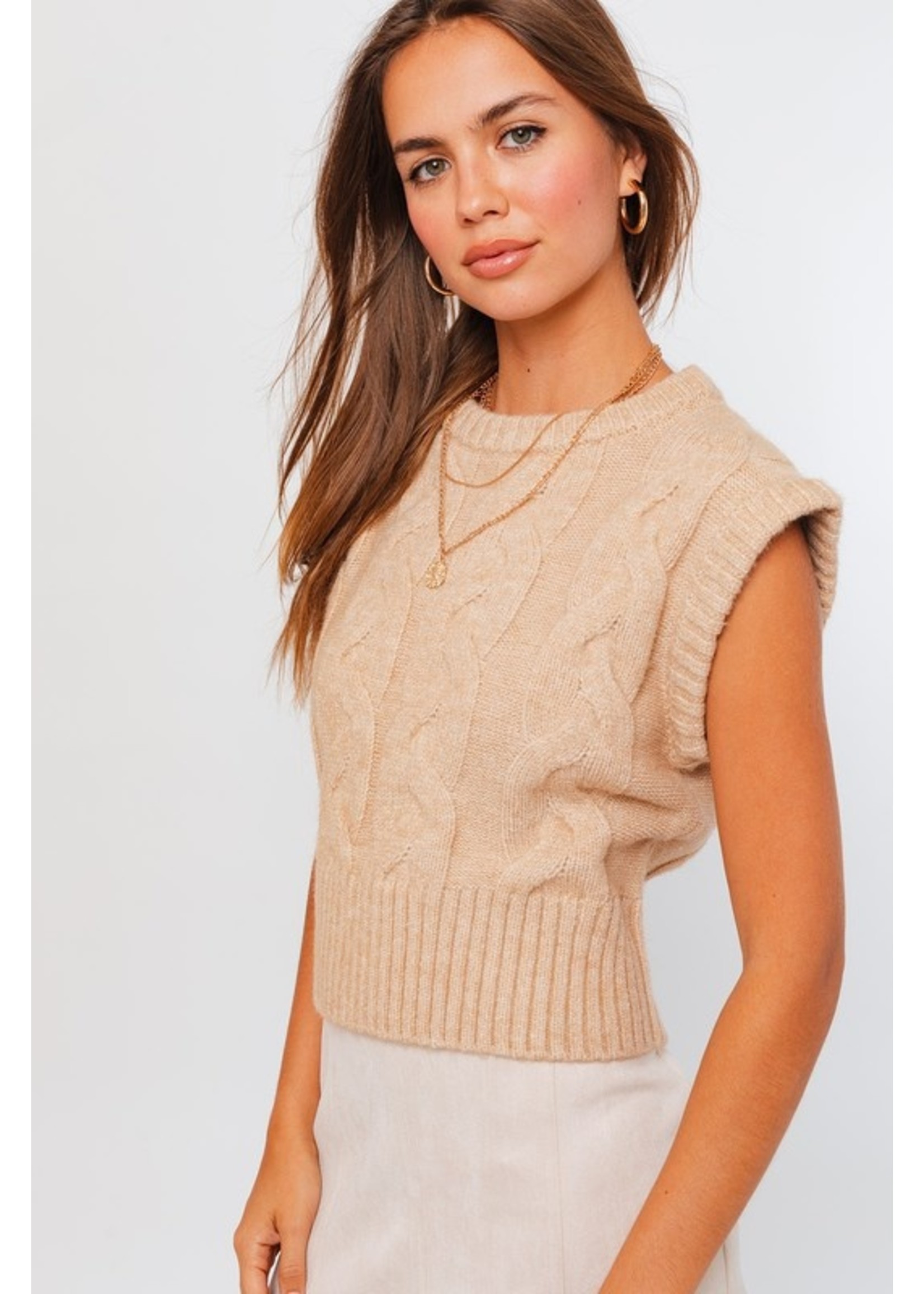 Le Lis Muscle Sleeve Cable Sweater Top- MWT5823