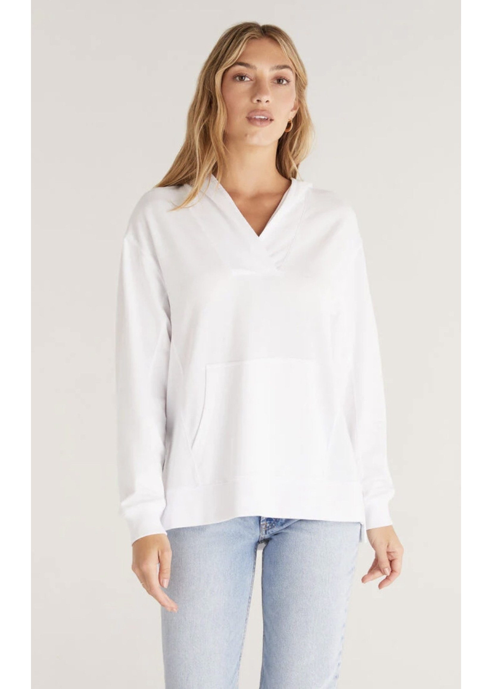 V-neck Hoodie Sweater - White