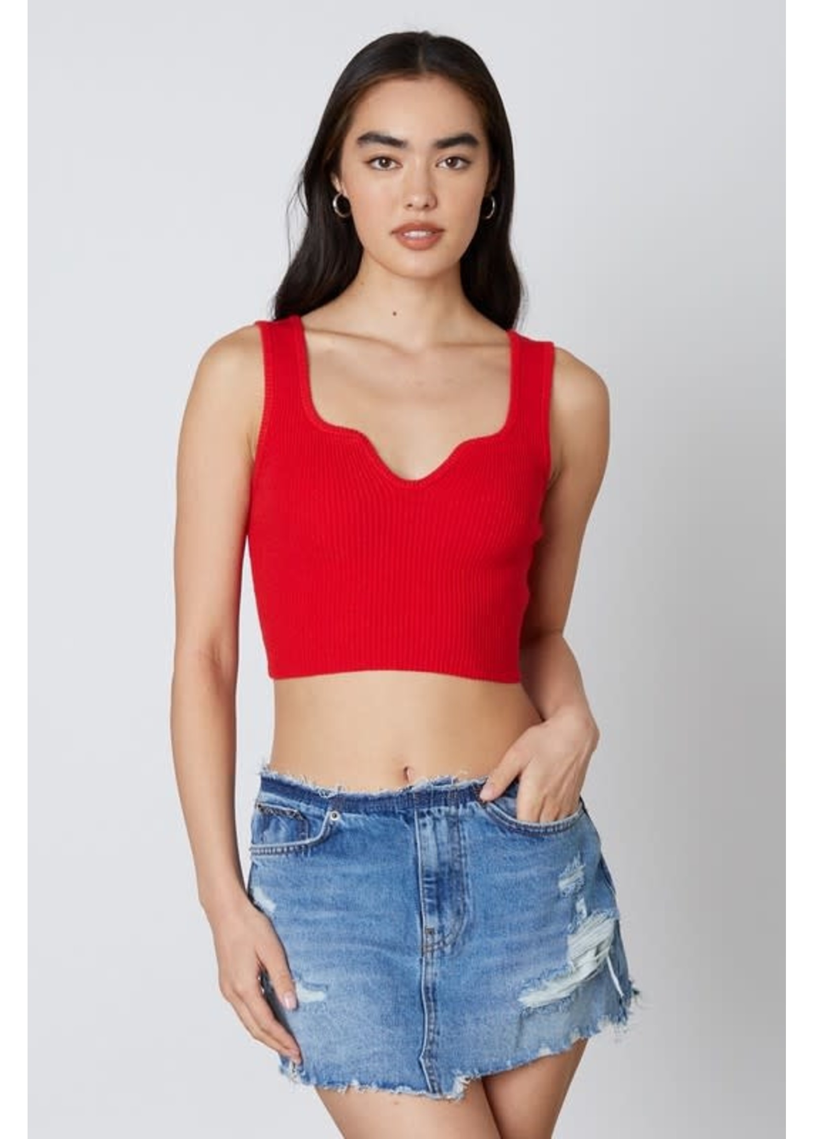 Cropped Ribbed V-neck Tank- CS-11935 - Meo's Suite