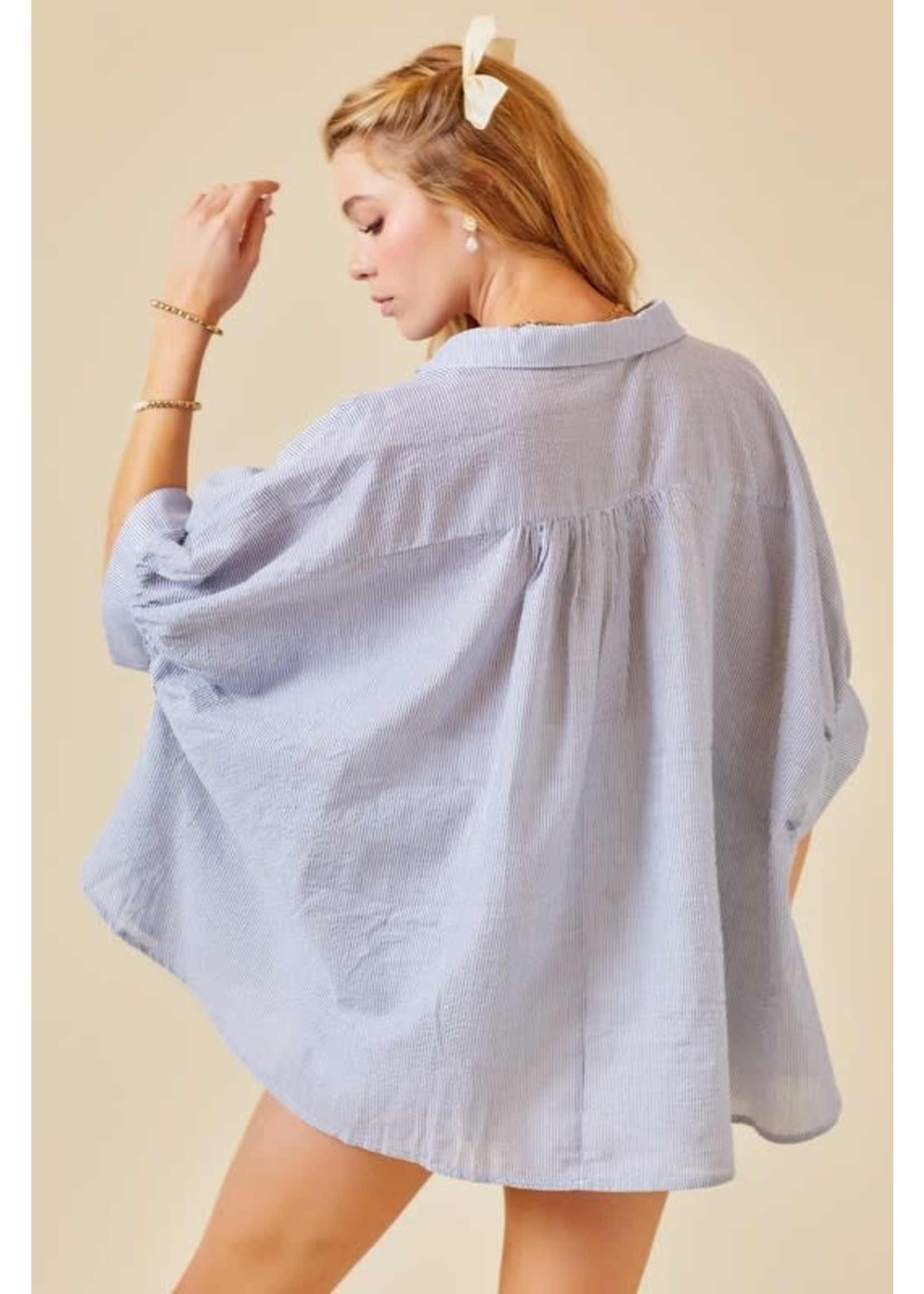 Day + Moon Flowy Texture Striped Button Down - A1806