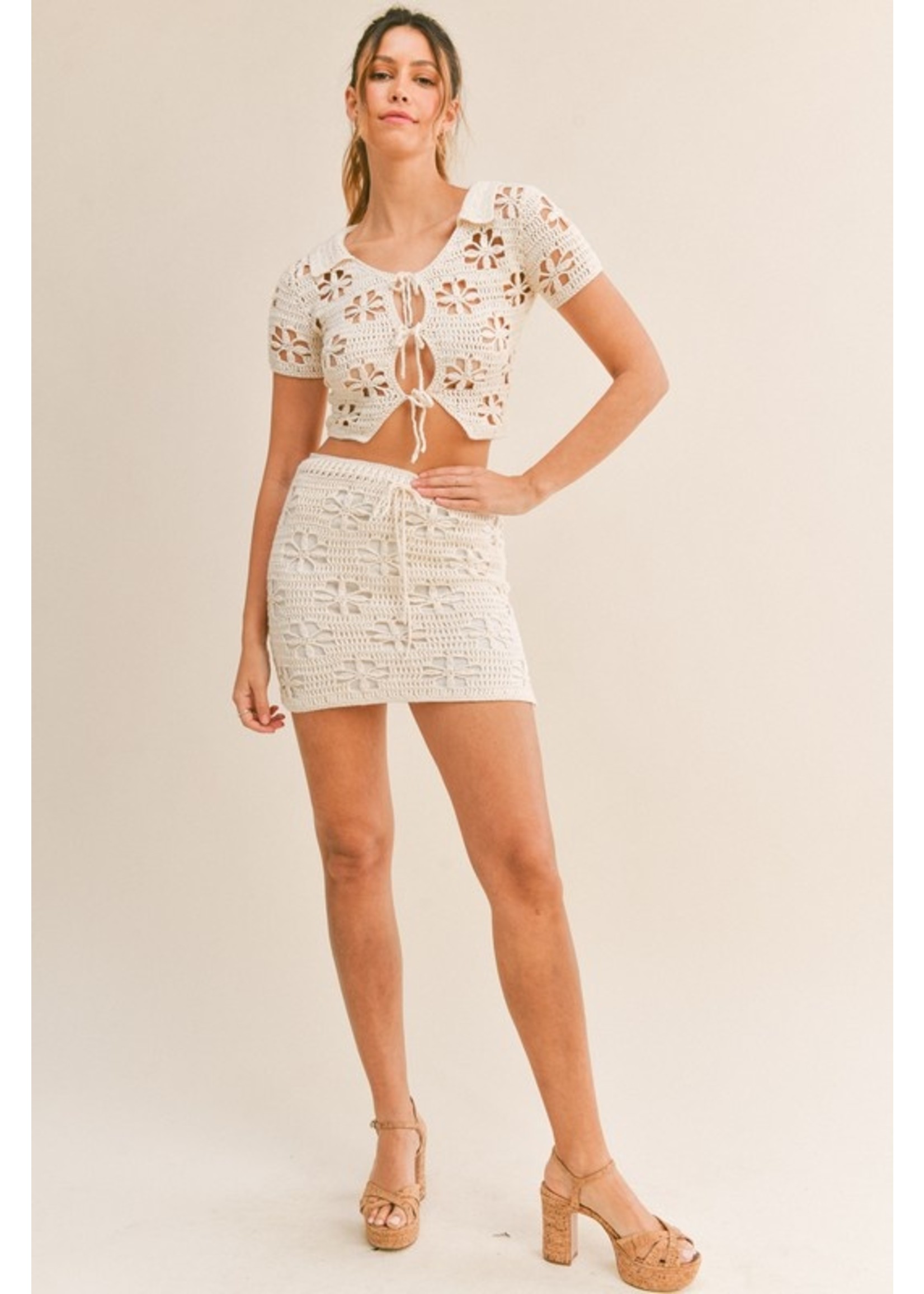 Mable Crochet Shirt Top and Mini Skirt -MST7637