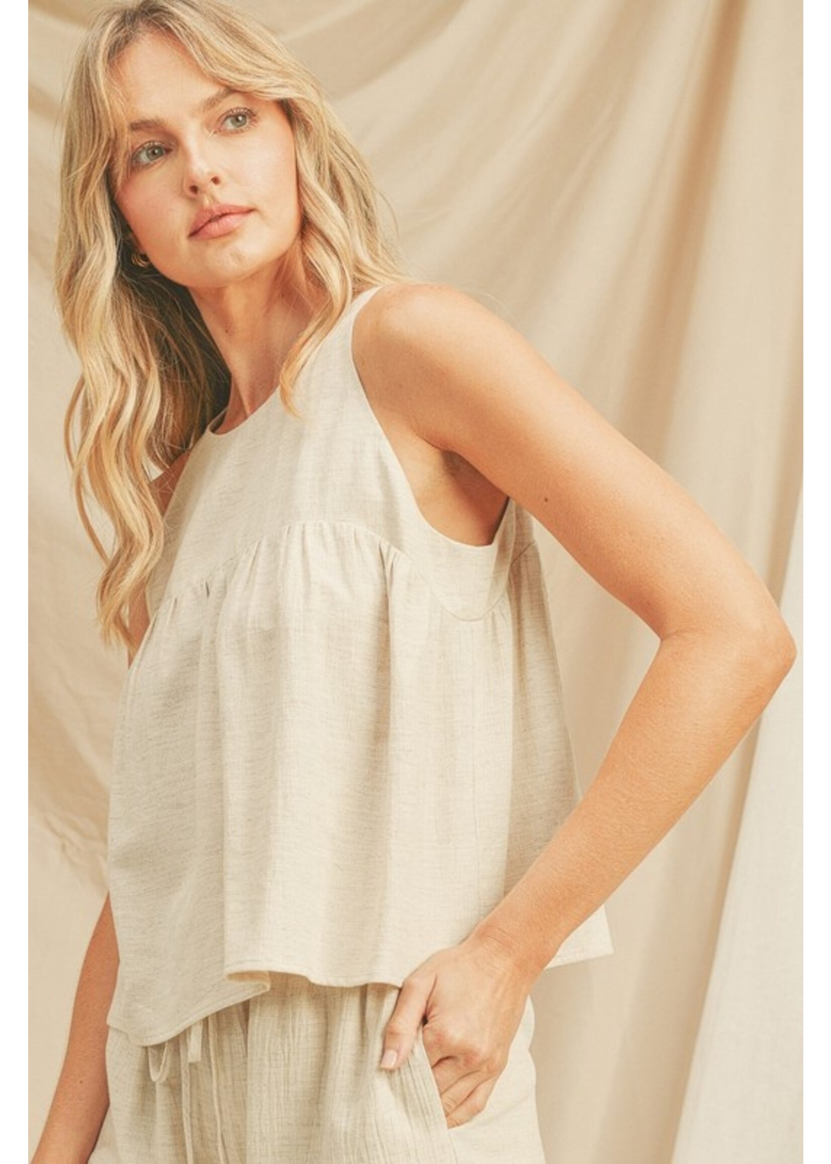 Button Back Sleeveless Linen Top