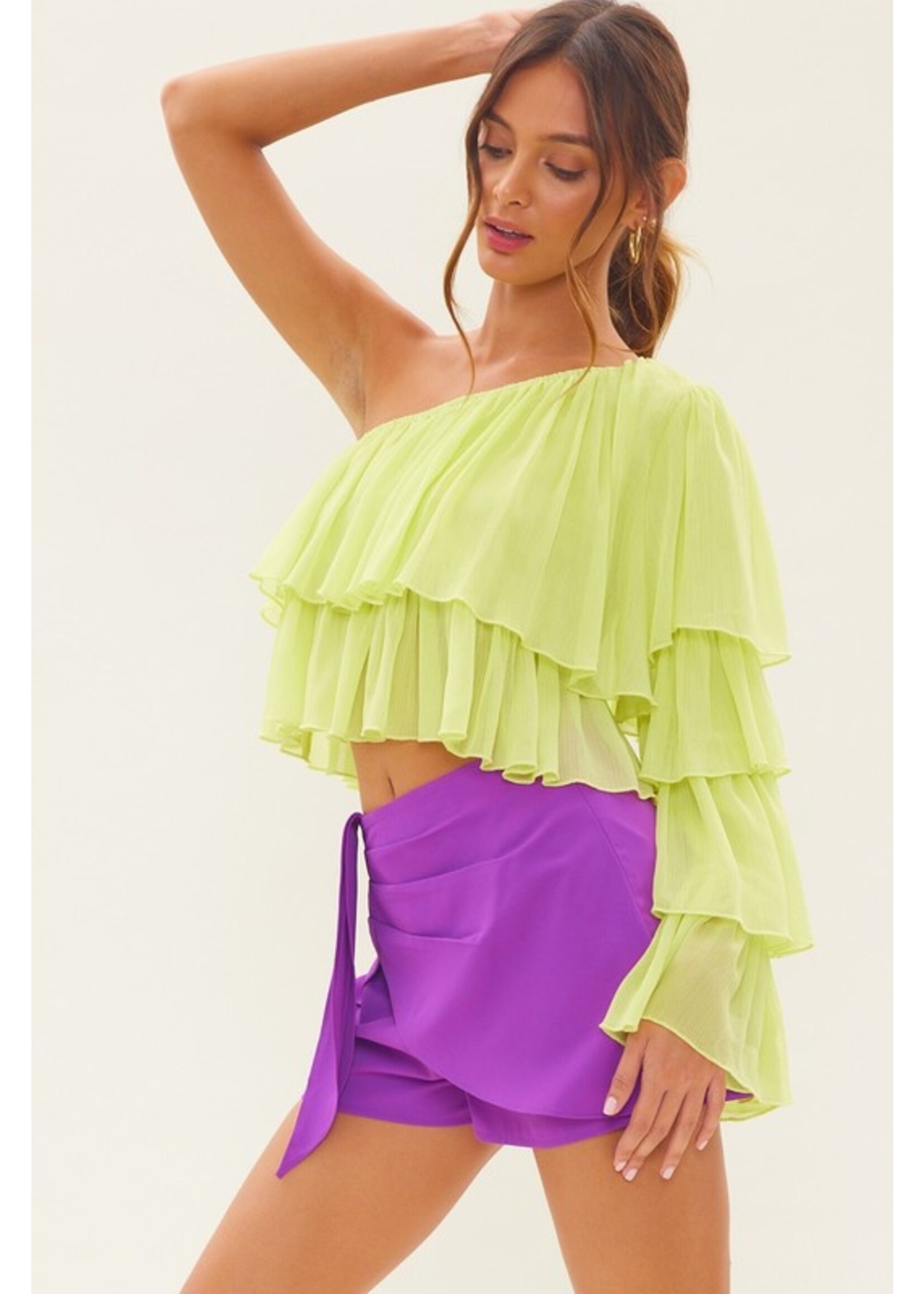 idem ditto Tiered Sleeve Shoulder Top Light Lime - H13694T