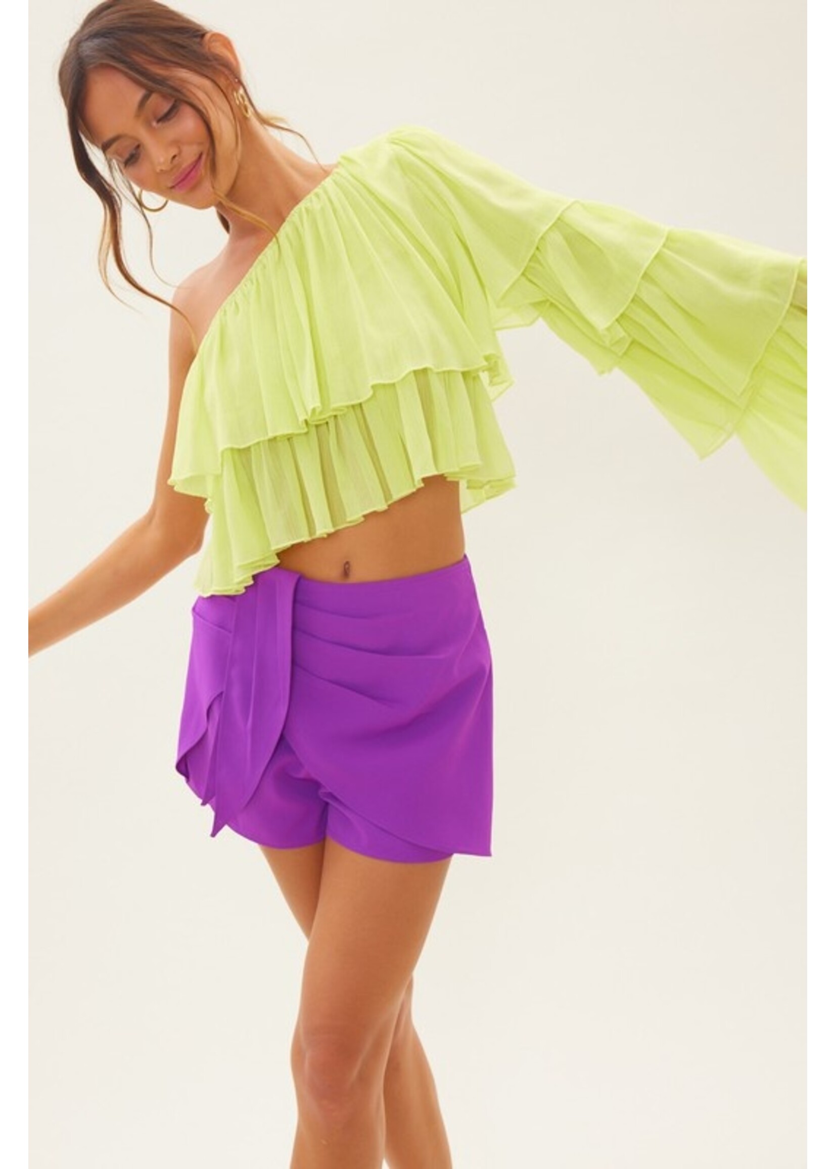 idem ditto Tiered Sleeve Shoulder Top Light Lime - H13694T