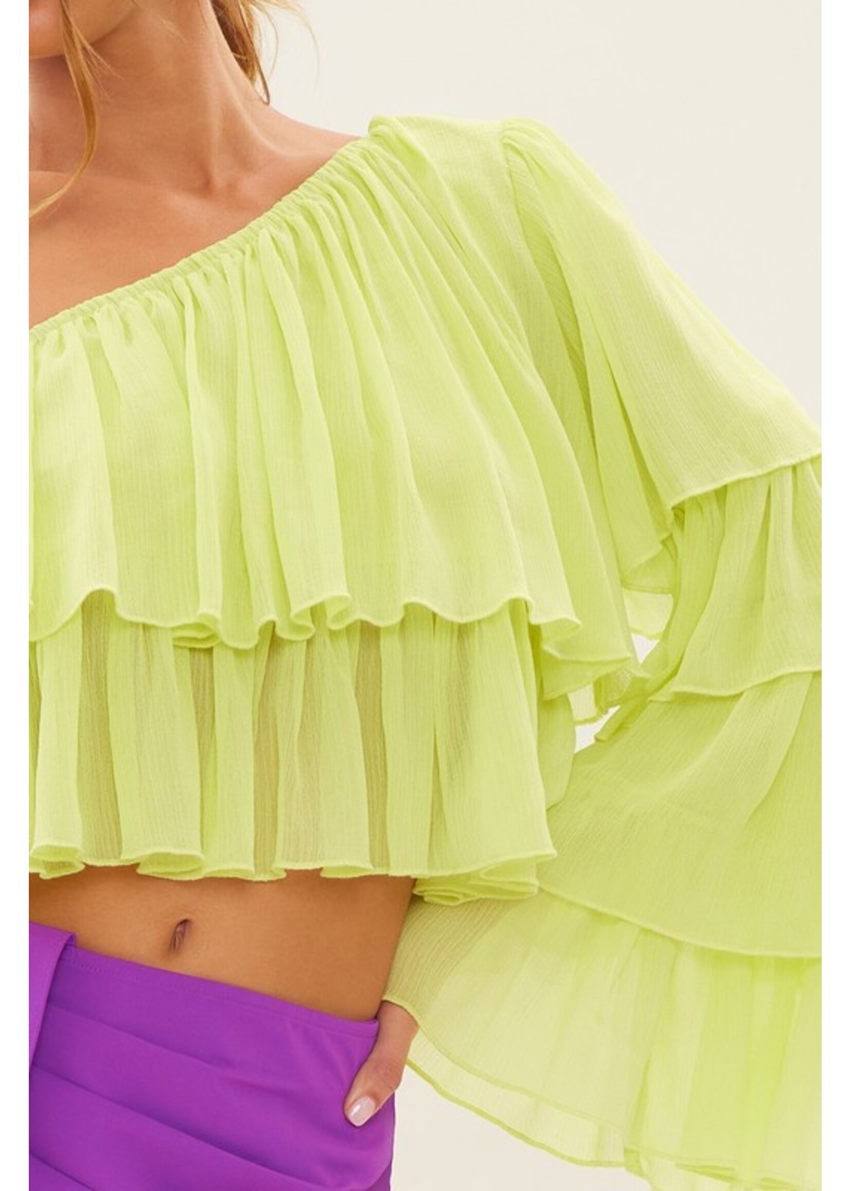 idem ditto Tiered Sleeve Shoulder Top Light Lime - H13694T