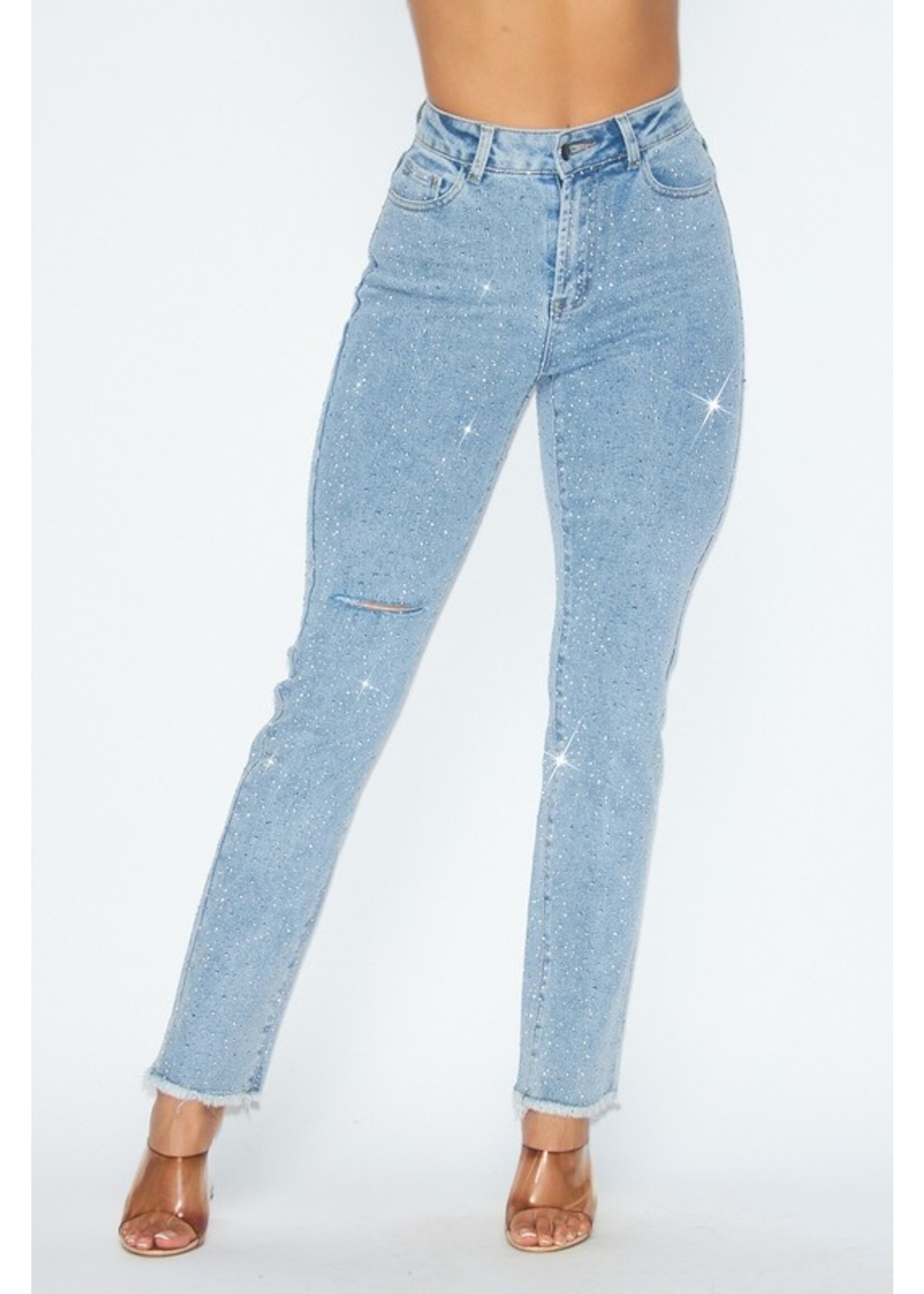 HOT + DELICIOUS Sparks Rhinestone Distressed Jeans - HGP7843