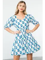 THML Flower Pattern Short Sleeve Dress - SRT1592-2