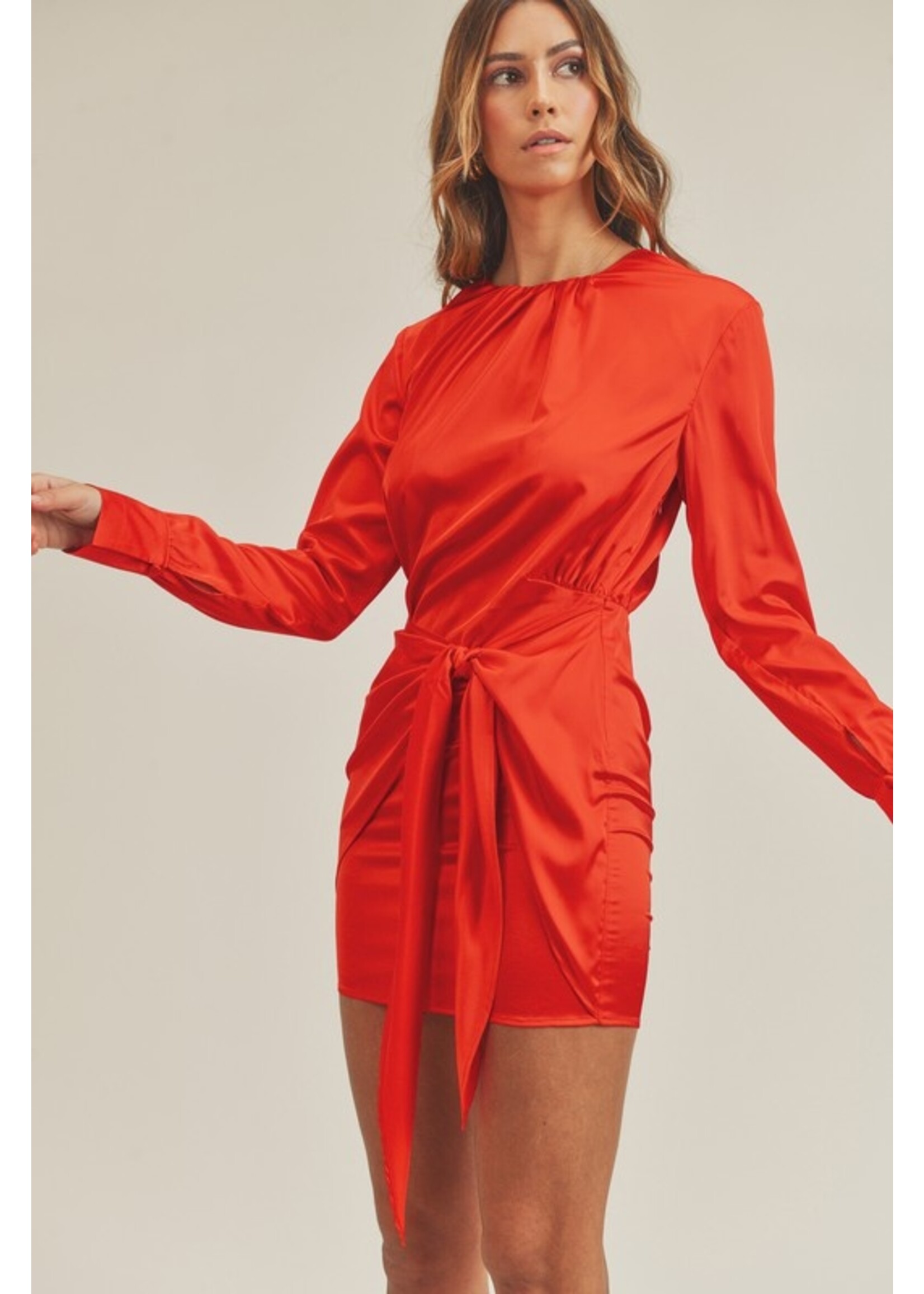 Mable Front Waist Tied Long Sleeve Mini Dress - MD2969