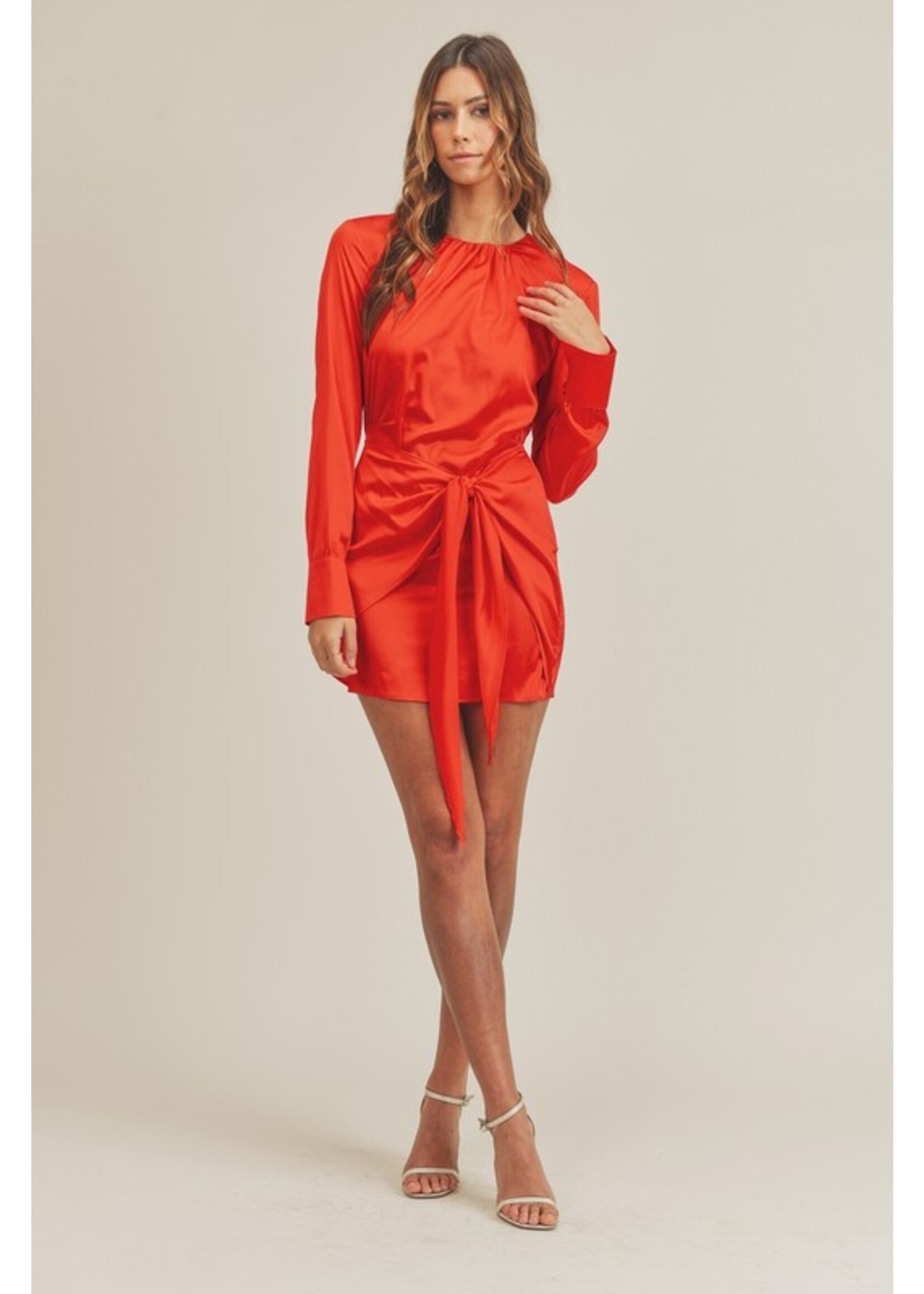 Mable Front Waist Tied Long Sleeve Mini Dress - MD2969