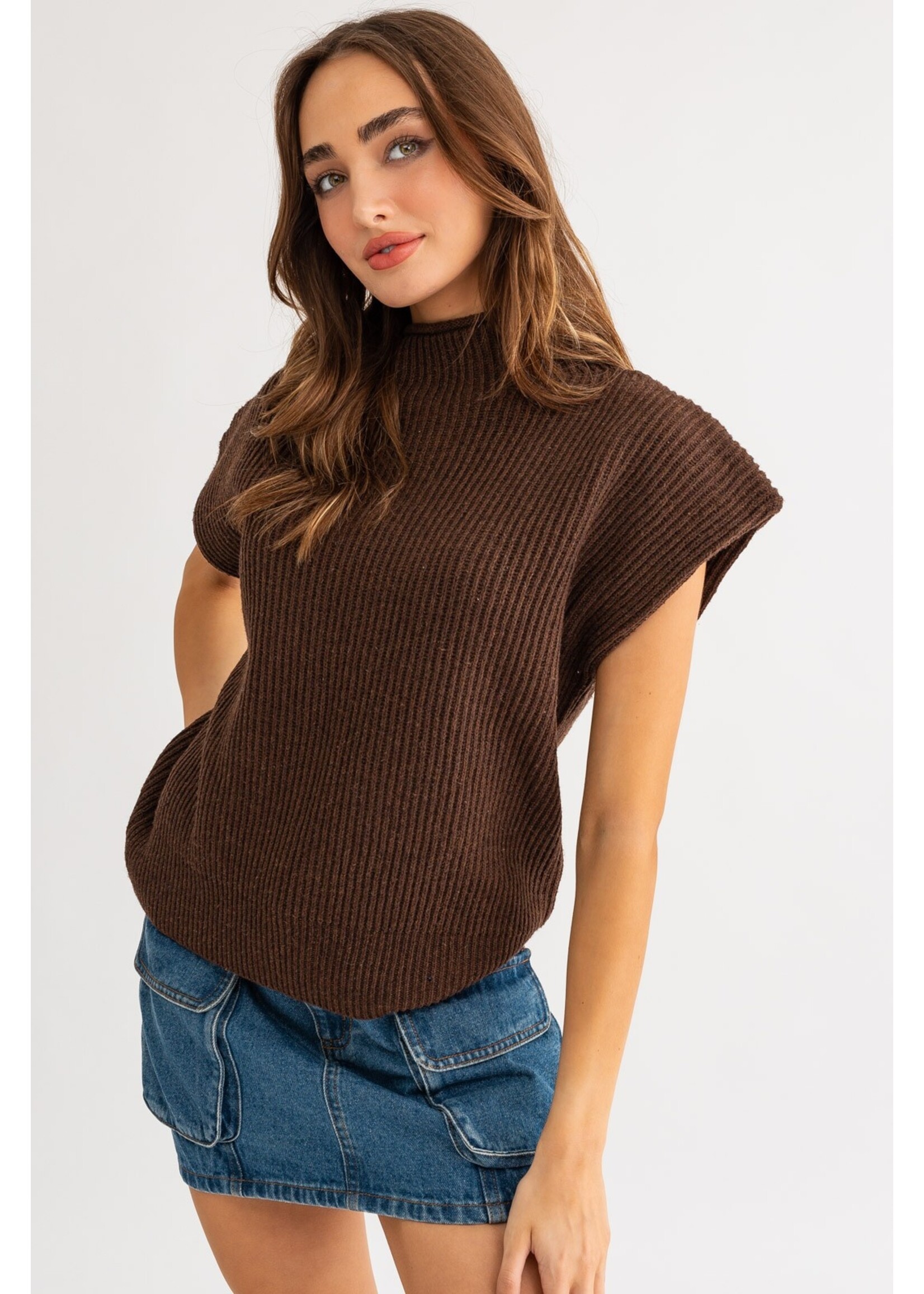Turtle Neck Powershoulder Sweater Vest - MWT4654 - Meo's Suite
