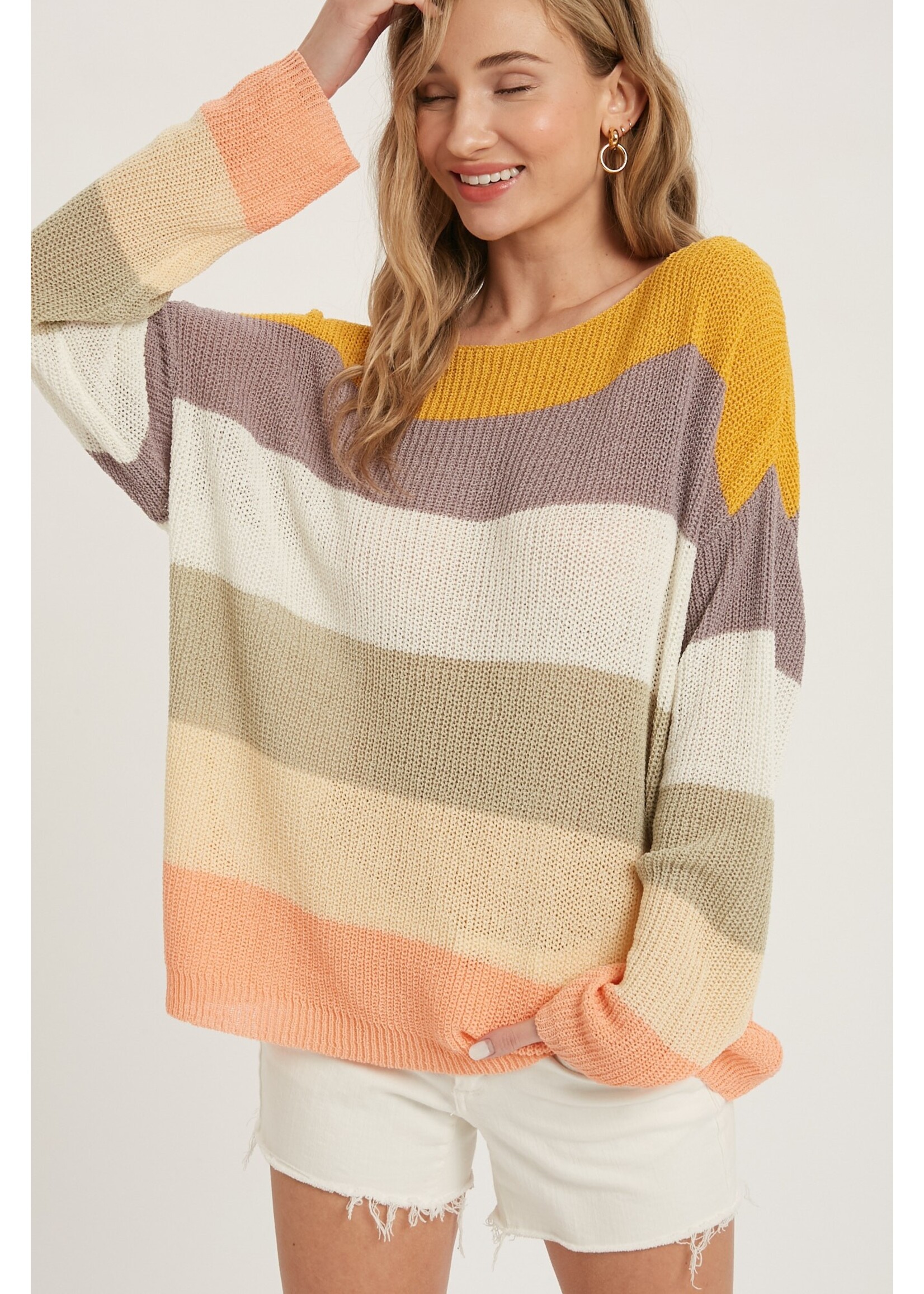 Bluivy Color Blocked Boatneck Knit Top - T00632