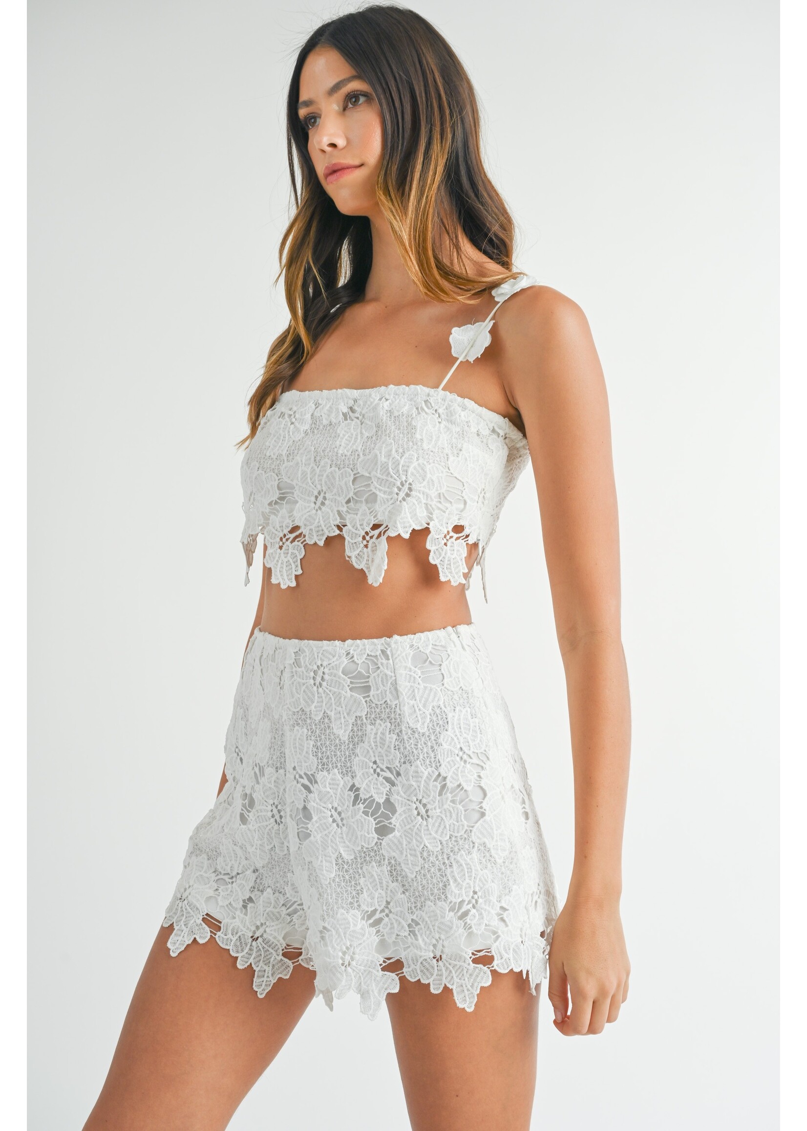 Mable Crochet Lace Crop Top and Shorts Set - MST7840