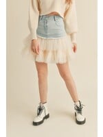 Mable Denim Mini Skirt with Tulle Layer Details - MS5226