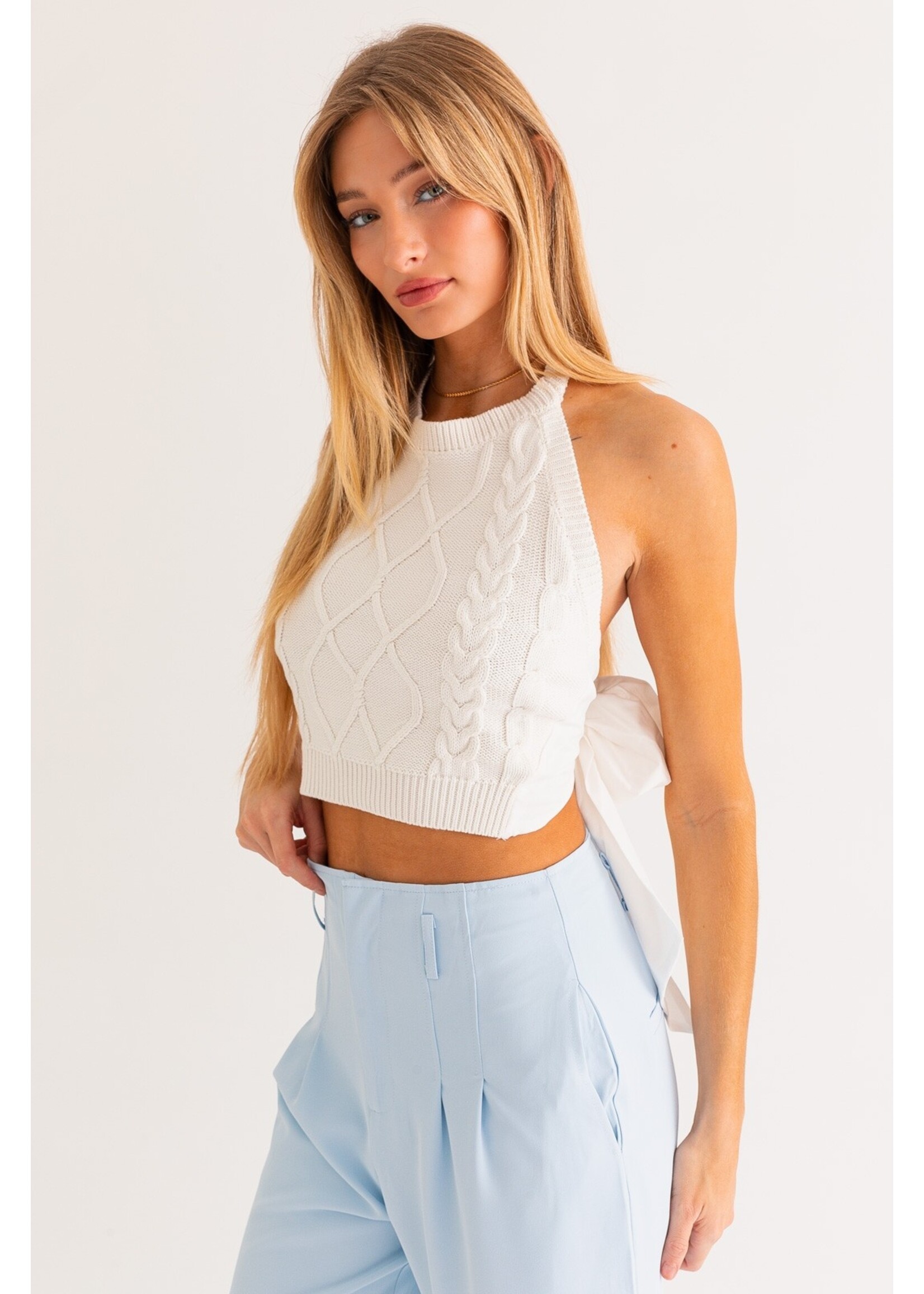 Le Lis Cable Knit Top with Back Woven Tie - MWT5949